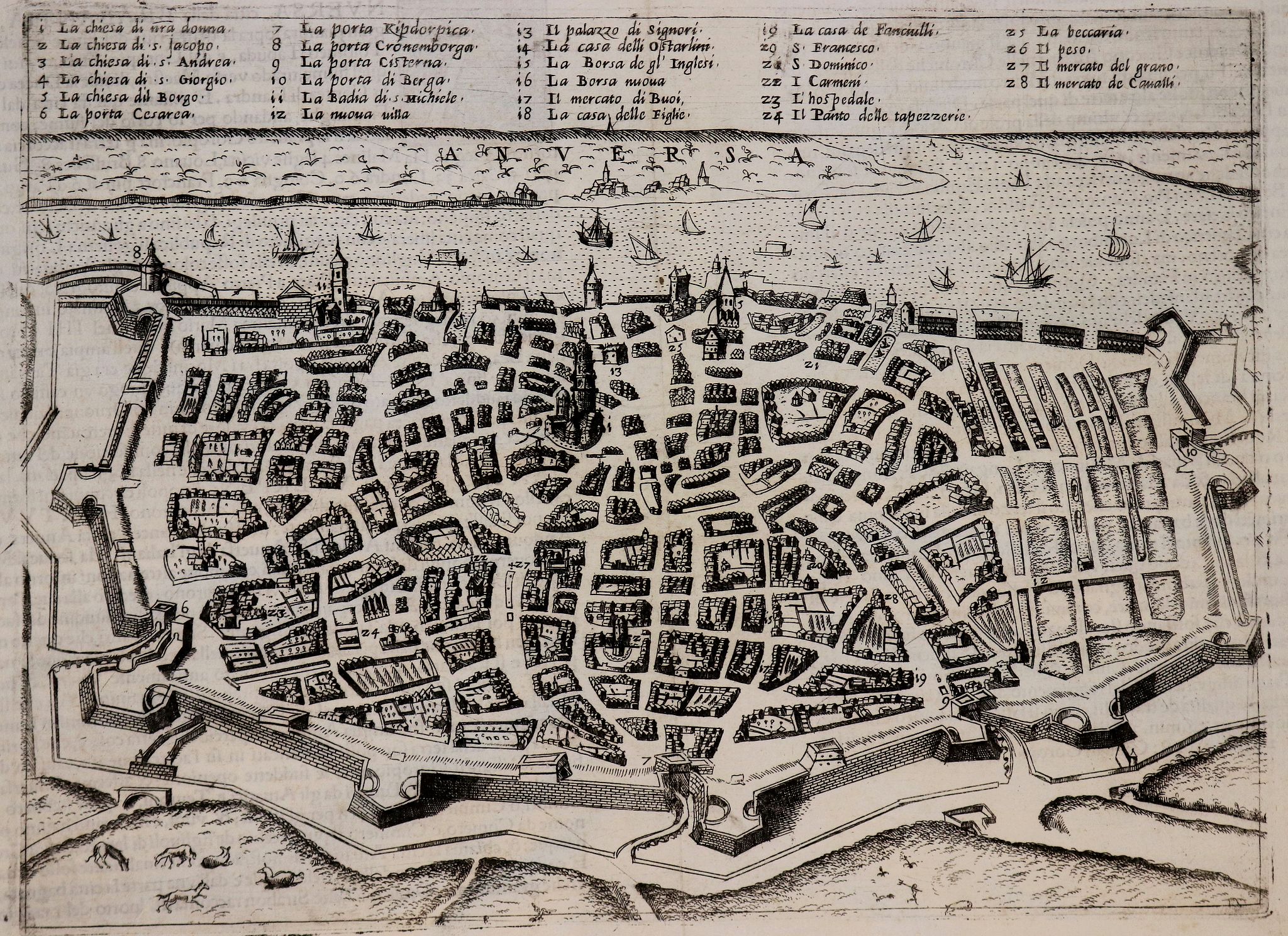 FORLANI, P. / BALLINO, G., Anversa (Antwerp), antique map, old maps