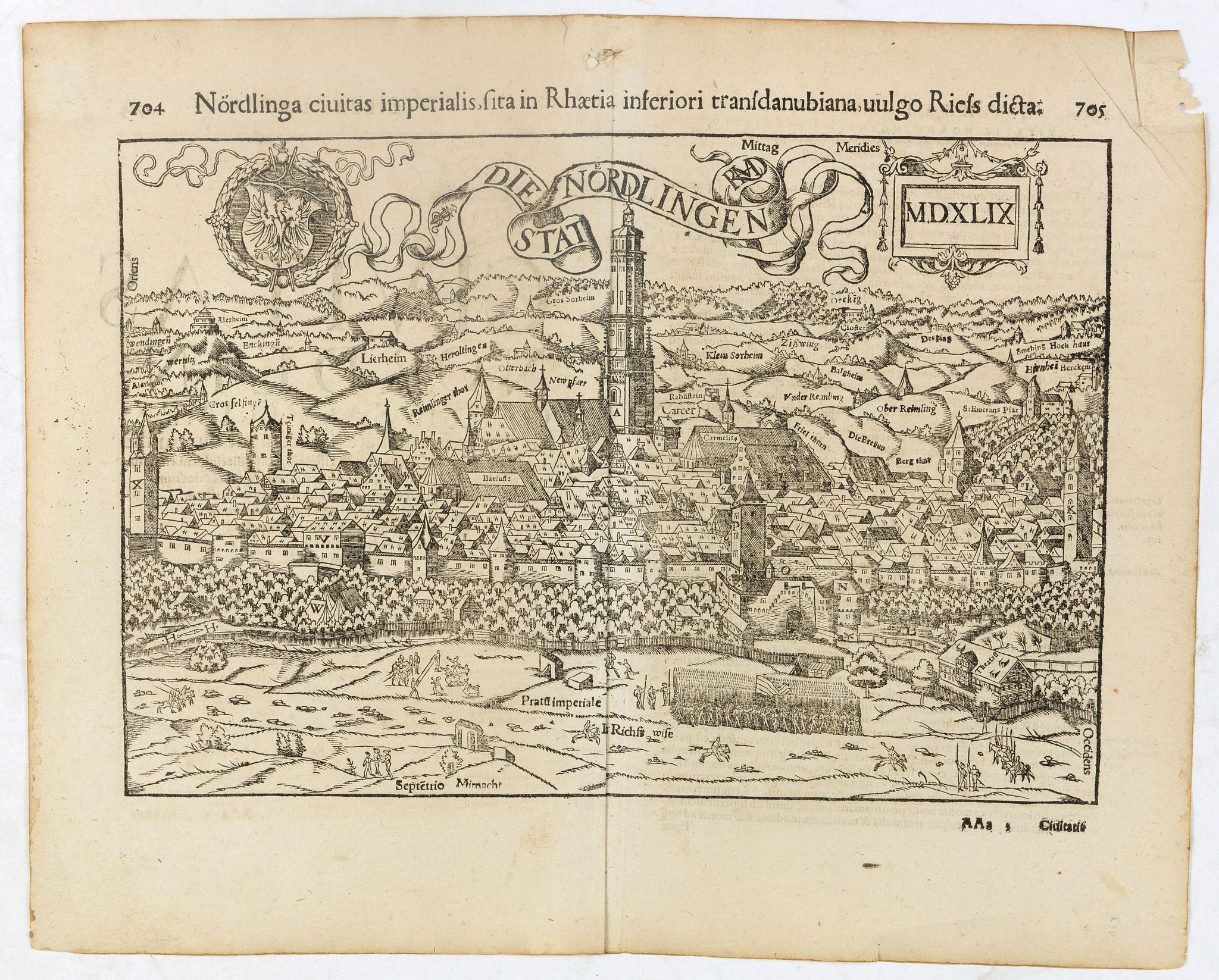 MÜNSTER,S, Die Nordlingen Stat., antique map, old maps