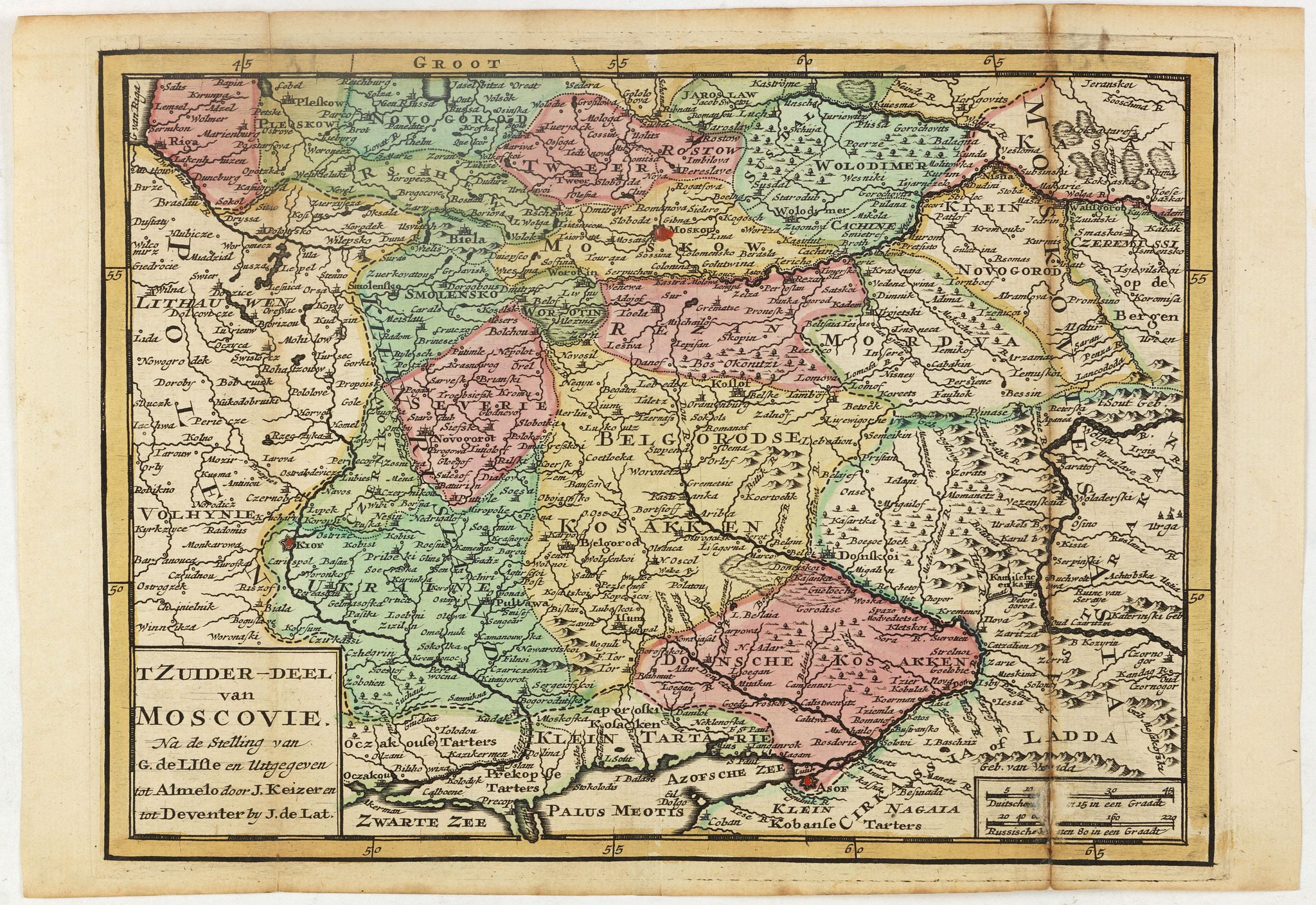 KEIZER, J. / DE LAT, J., T Zuider-Deel van Moscovie., antique map, old maps