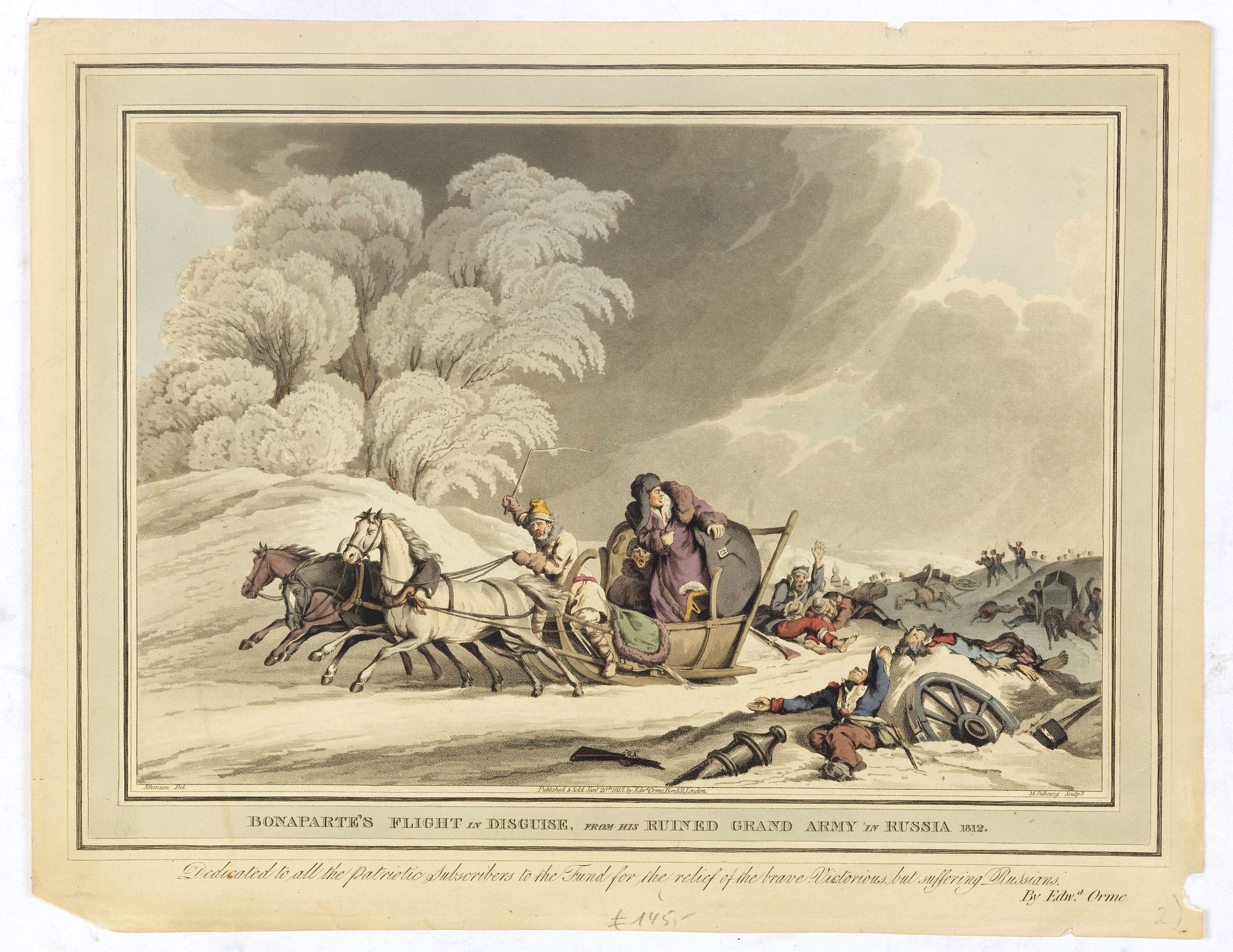 ORME, E., Bonaparte flight in disguise, from his ruined Grand Army in Russia 1812., antique map, old maps