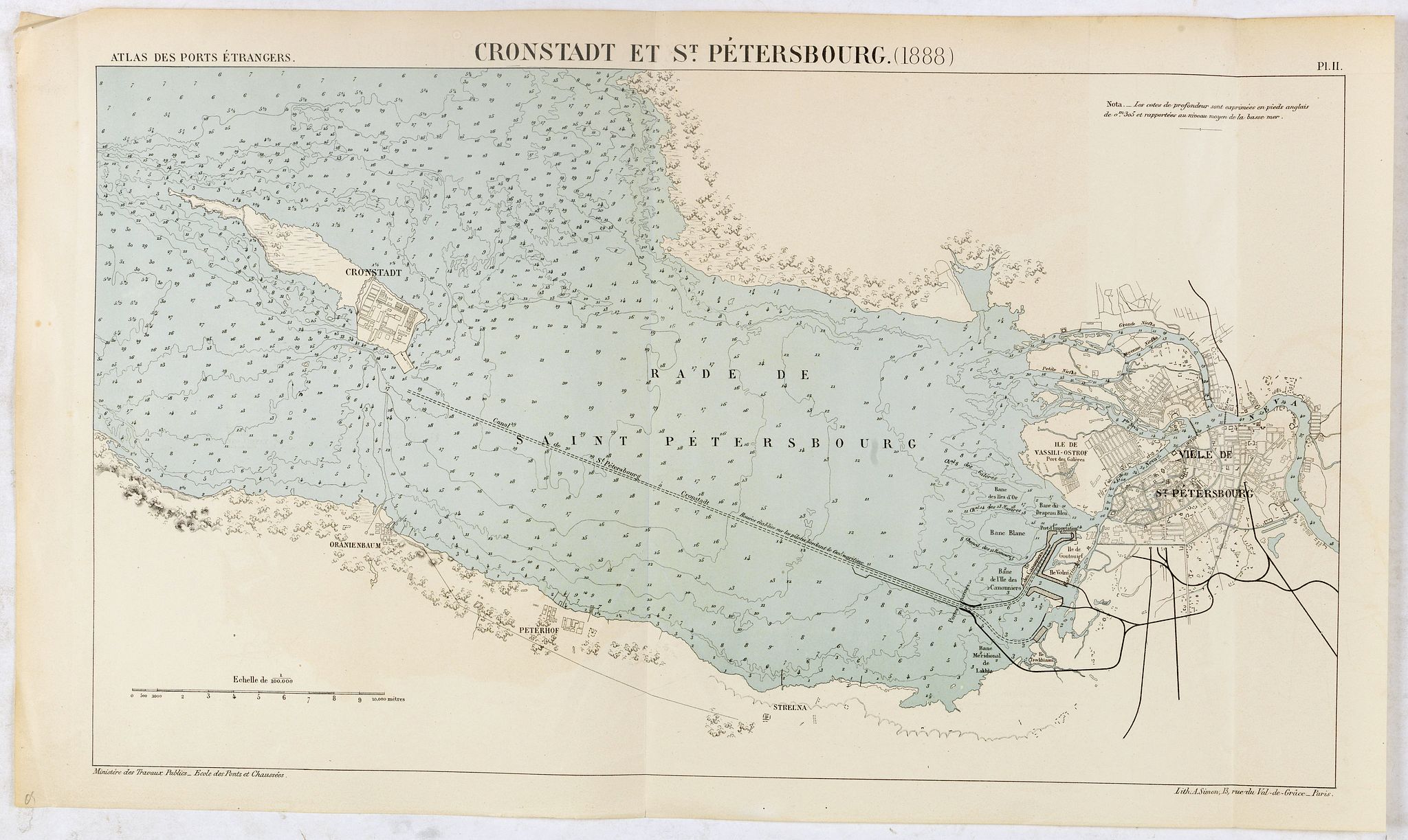 SIMON, A., Cronstadt et St. Petersbourg., antique map, old maps