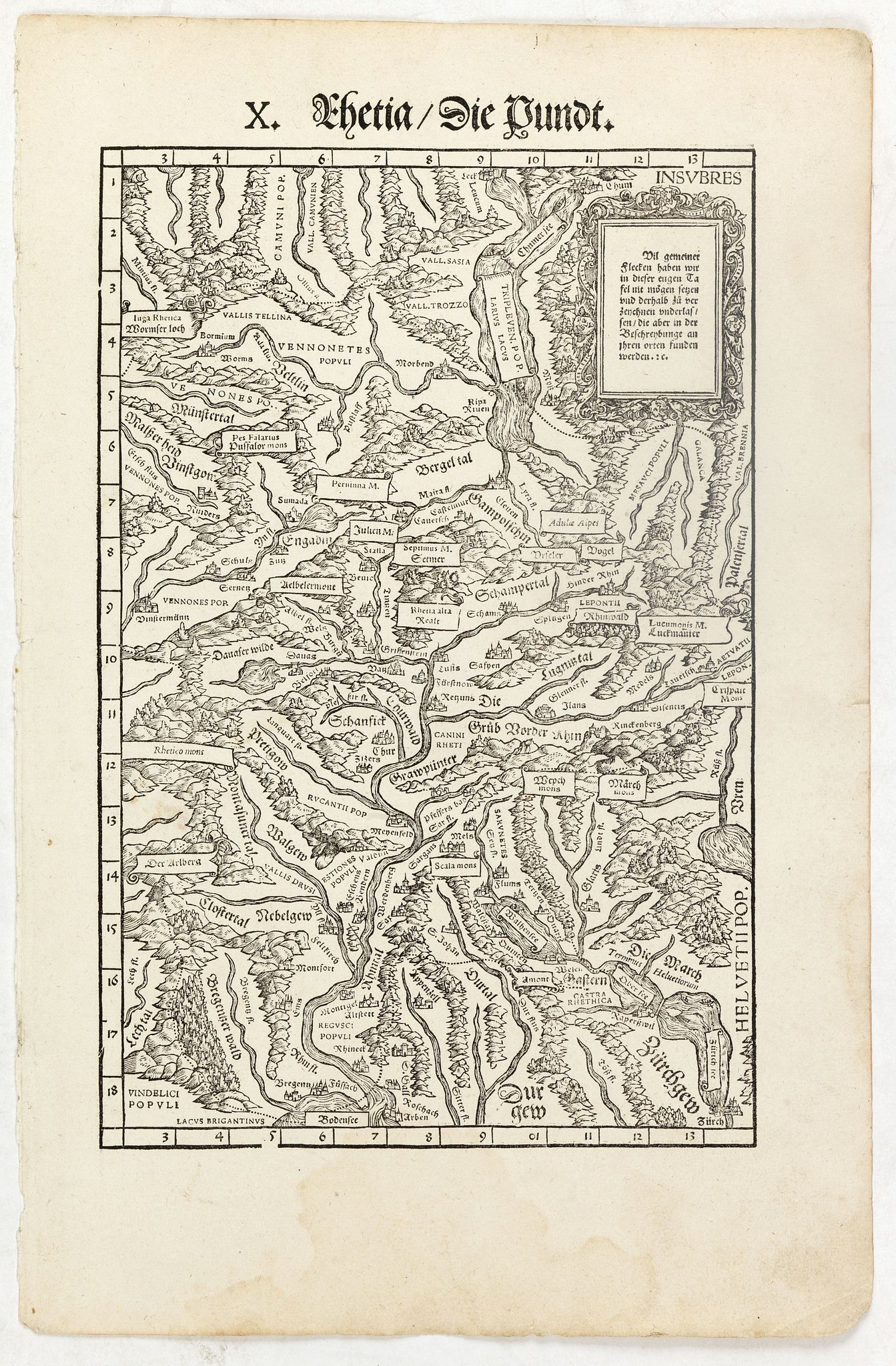 STUMPF, J., X. Rhetia. Die Pündt., antique map, old maps