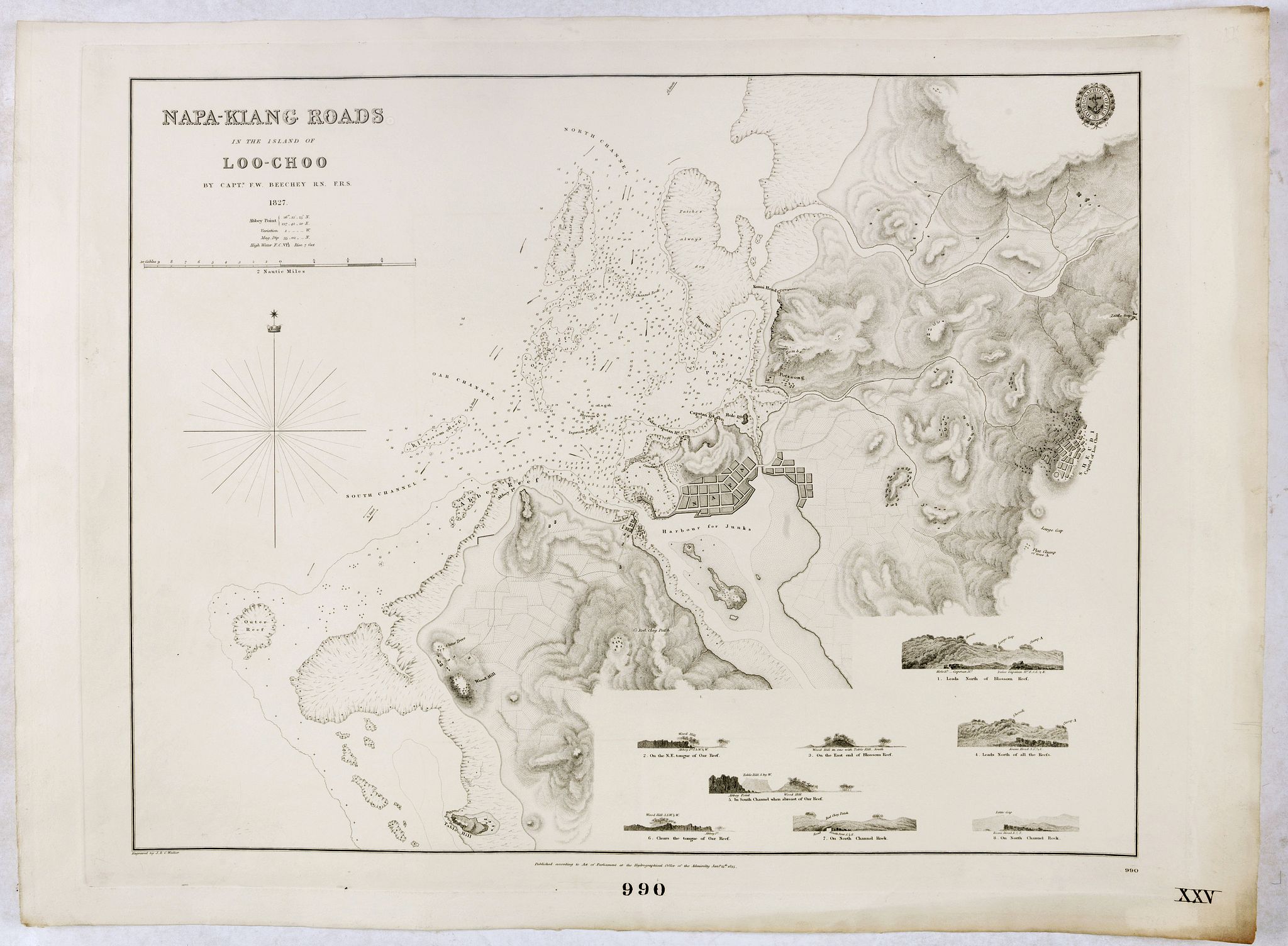 HYDROGRAPHIC OFFICE, Napa-Kiang Roads in the island of Loo-Choo by Capt. F.W. Beechy RNN FRS. 1827., antique map, old maps