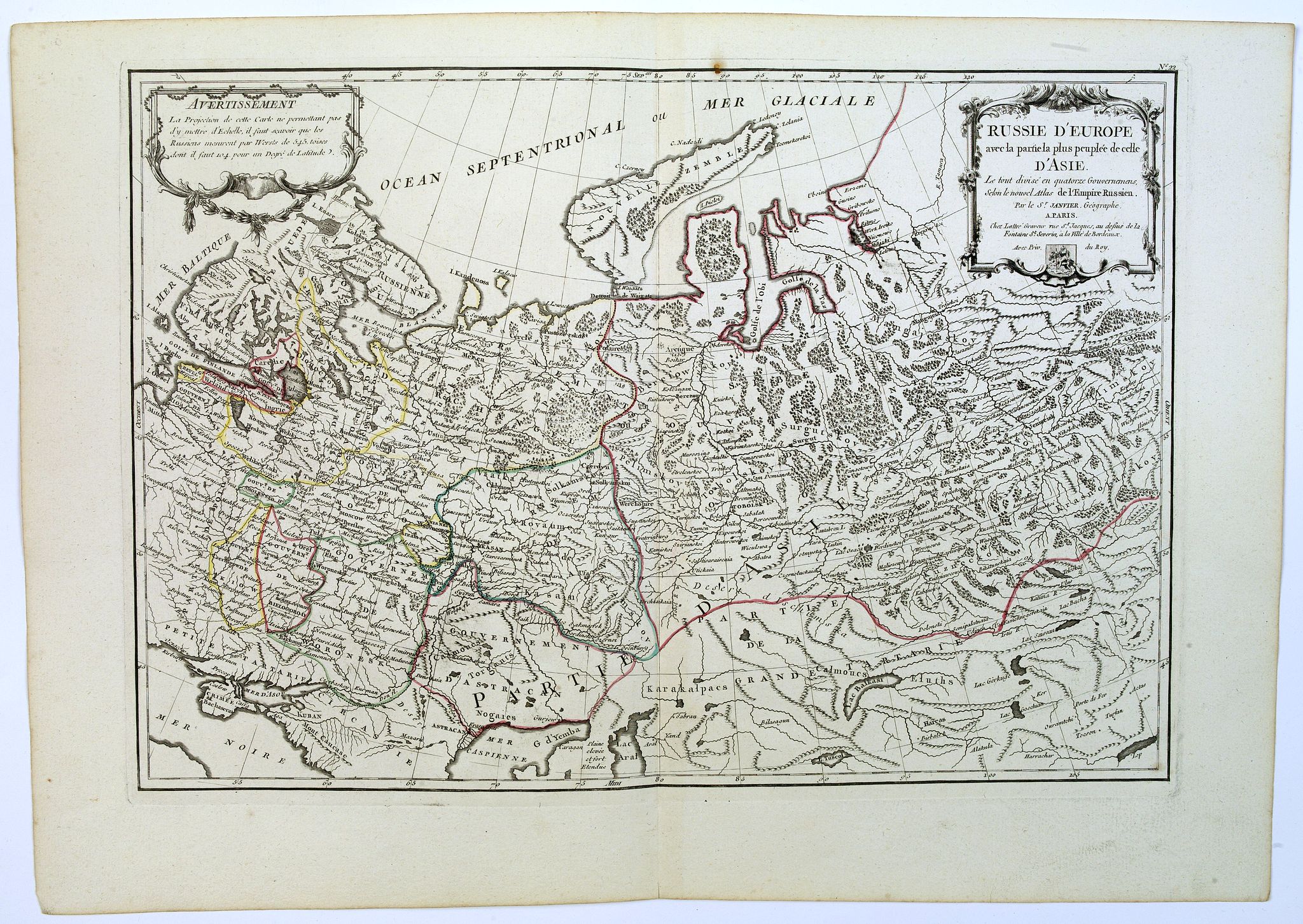 LATTRÉ / JANVIER,Sr., Russie d'Europe avec la partie la plus peuple de celle d'Asie…, antique map, old maps