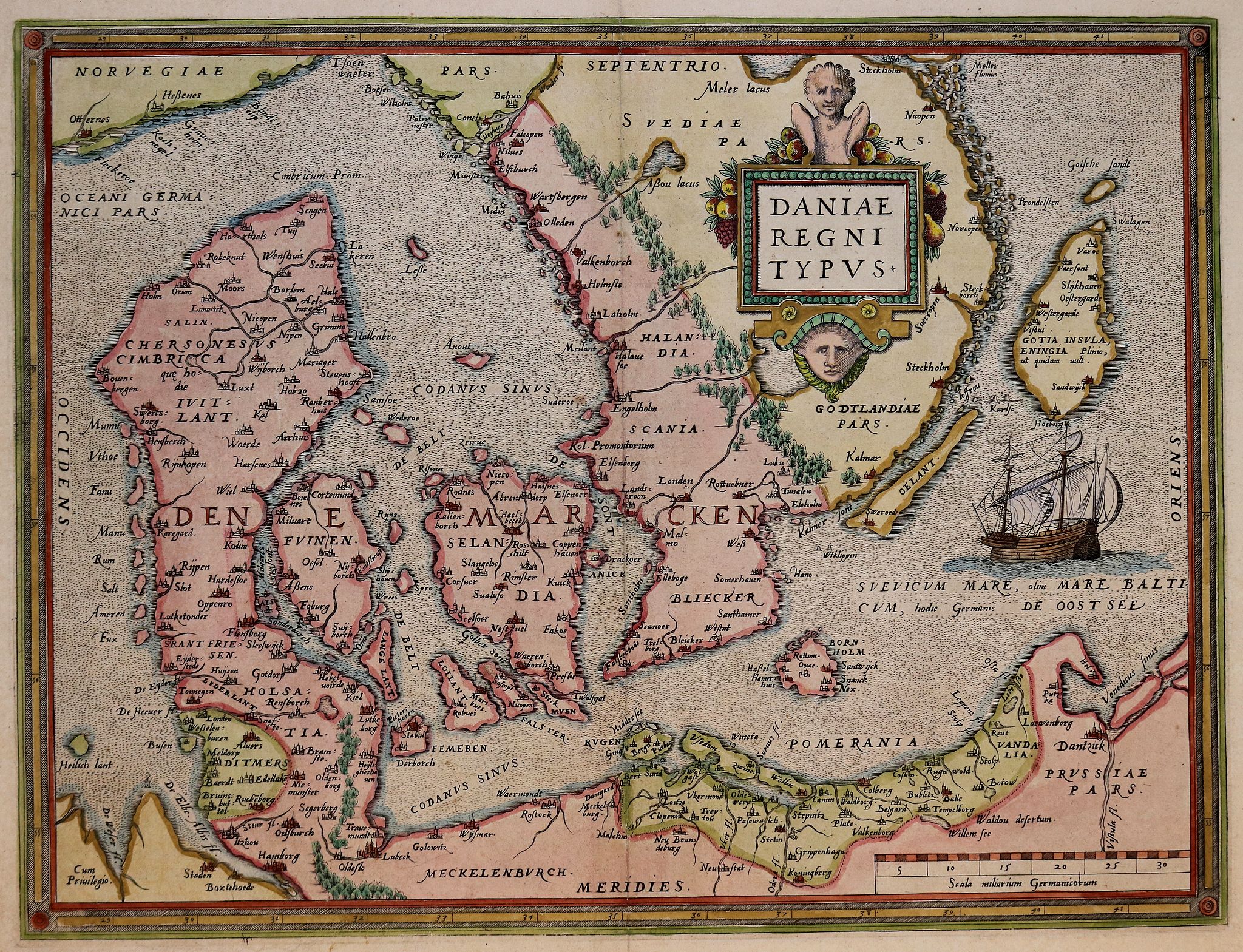 ORTELIUS, A., Daniae Regni Typus., antique map, old maps