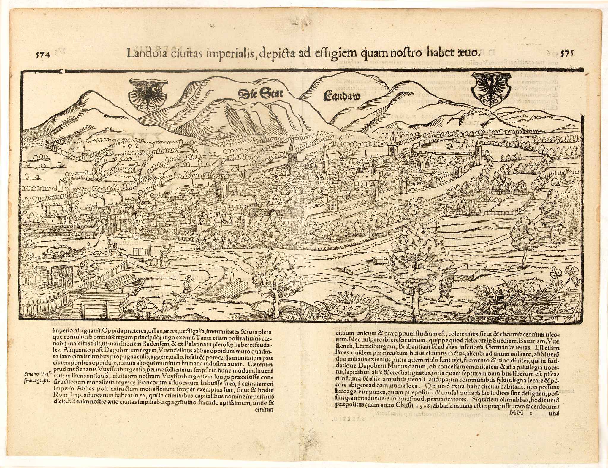 MÜNSTER,S., Die Stat Landaw., antique map, old maps