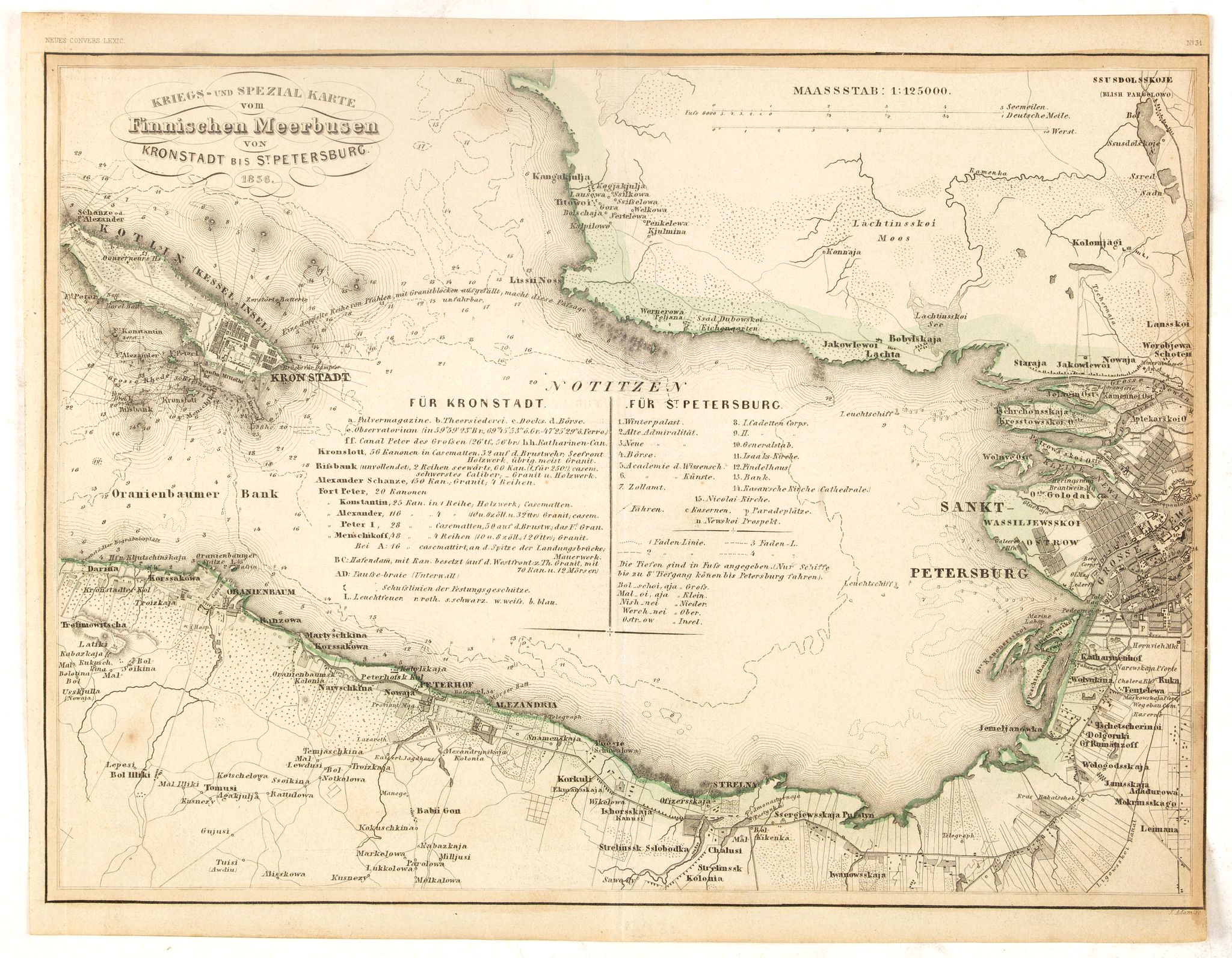 Verlag der Geographischen Anstalt., Kriegs- und Spezialkarte vom Finnischen Meerbusen von Kronstadt bis St. Petersburg 1856., antique map, old maps