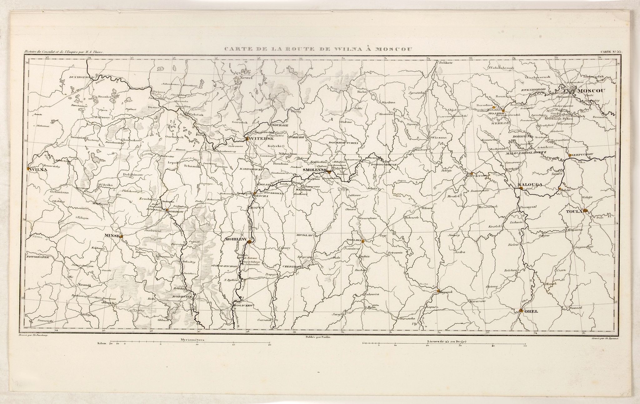 DUFOUR, A.H., Carte de la Route de Wilna à Moscou., antique map, old maps
