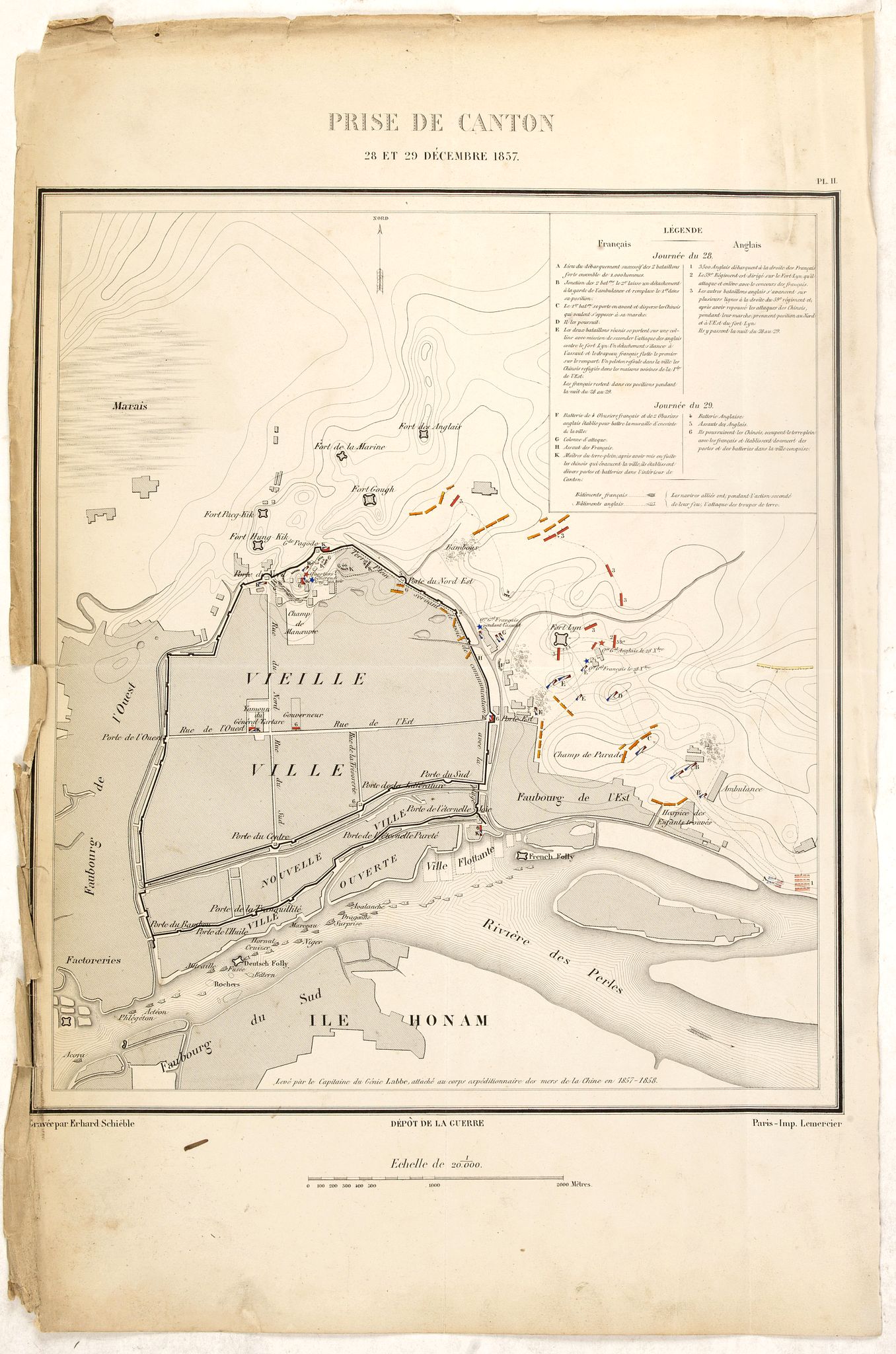 DEPOT GENERAL DE LA GUERRE / PELET, Prise de Canton 28 et 29 Décembre 1857., antique map, old maps