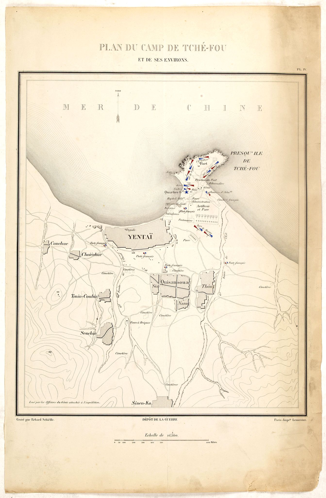 DEPOT GENERAL DE LA GUERRE / PELET, Plan de Camp de Tché-Fou et de ses environs., antique map, old maps