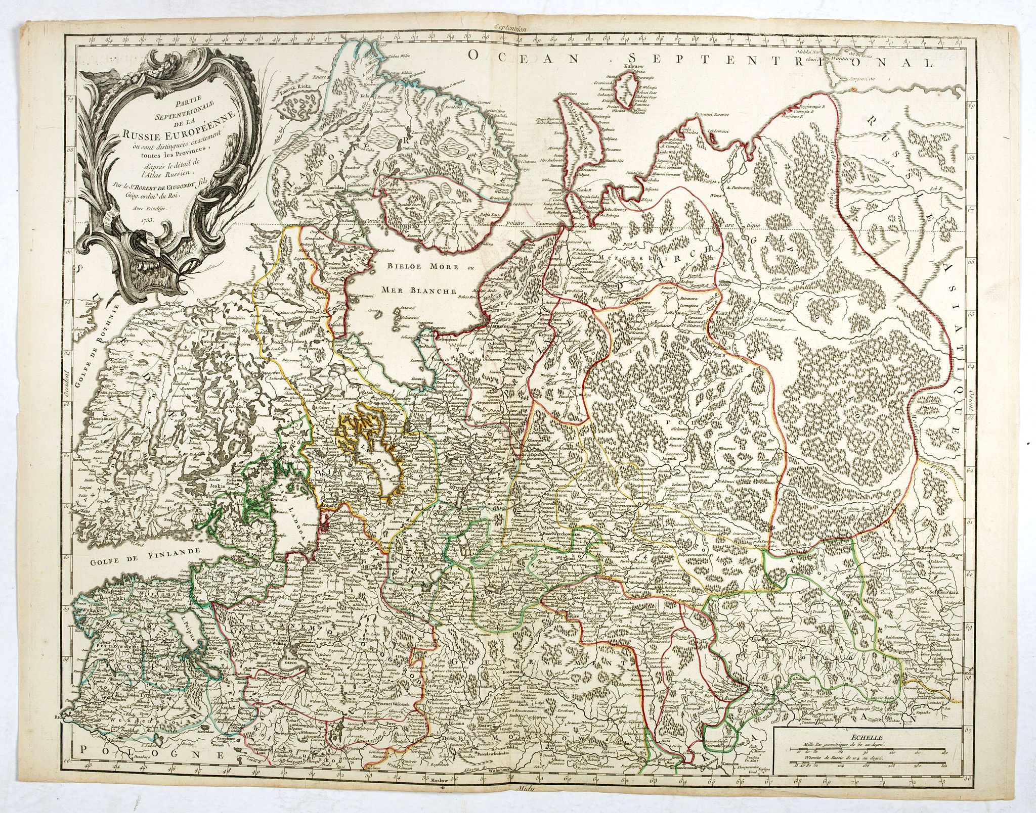 VAUGONDY, R. de, Partie Septentrionale de la Russie Européenne . . ., antique map, old maps