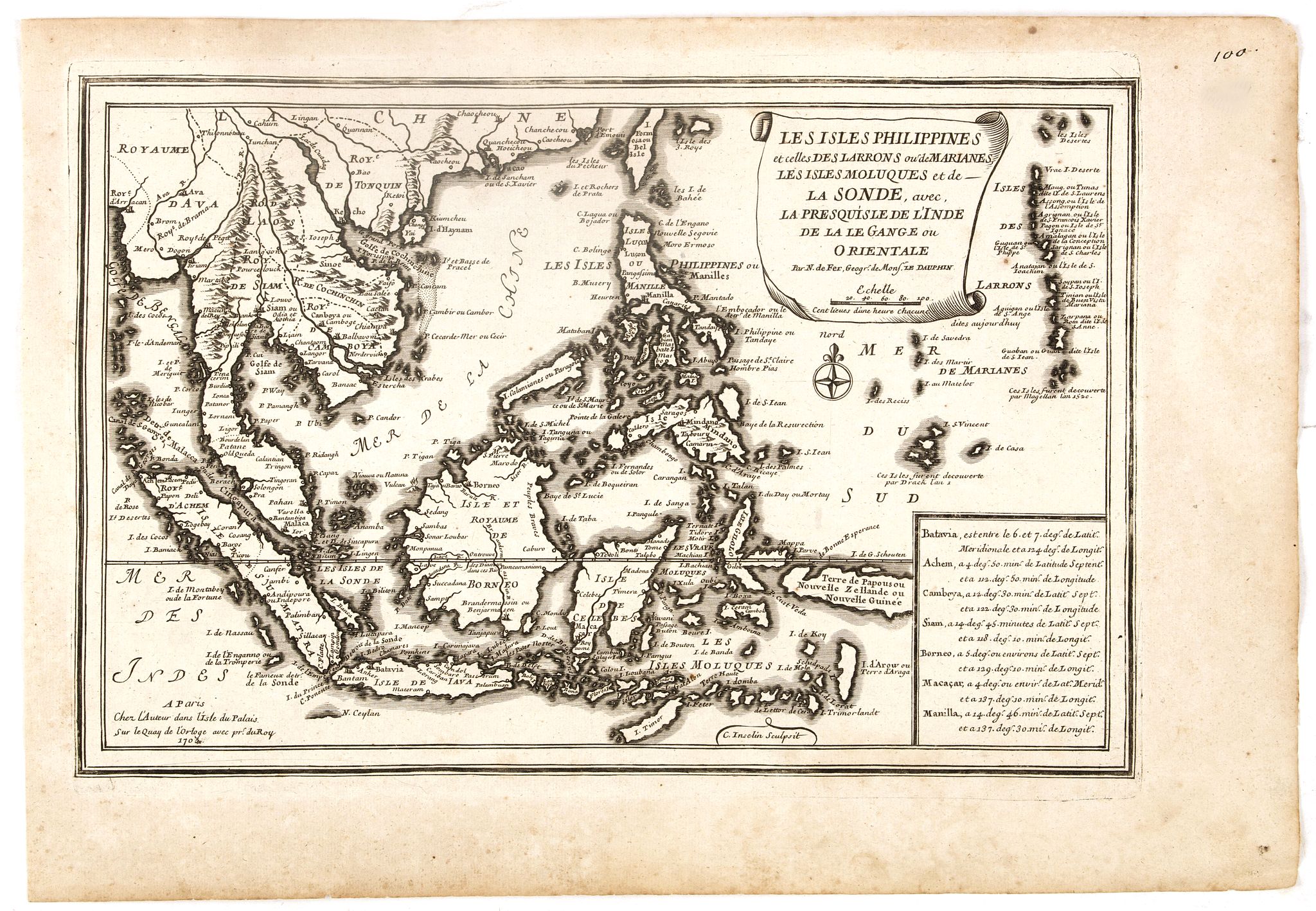 DE FER, N., Les Isles Philippines et celles Des Larrons ou de Marianes, Les Isles Moluques et de la Sonde, avec la Presqu'isle de L'Inde de la le Gange ou Orientale…, antique map, old maps