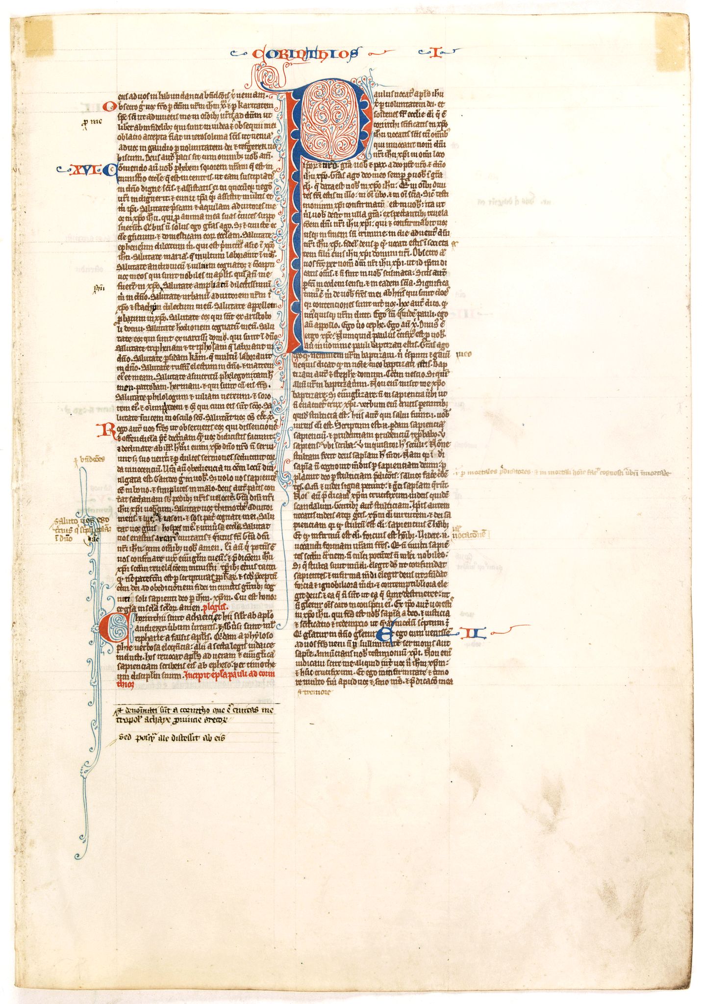 BIBLE, A large leaf of a 13th. century French bible., antique map, old maps