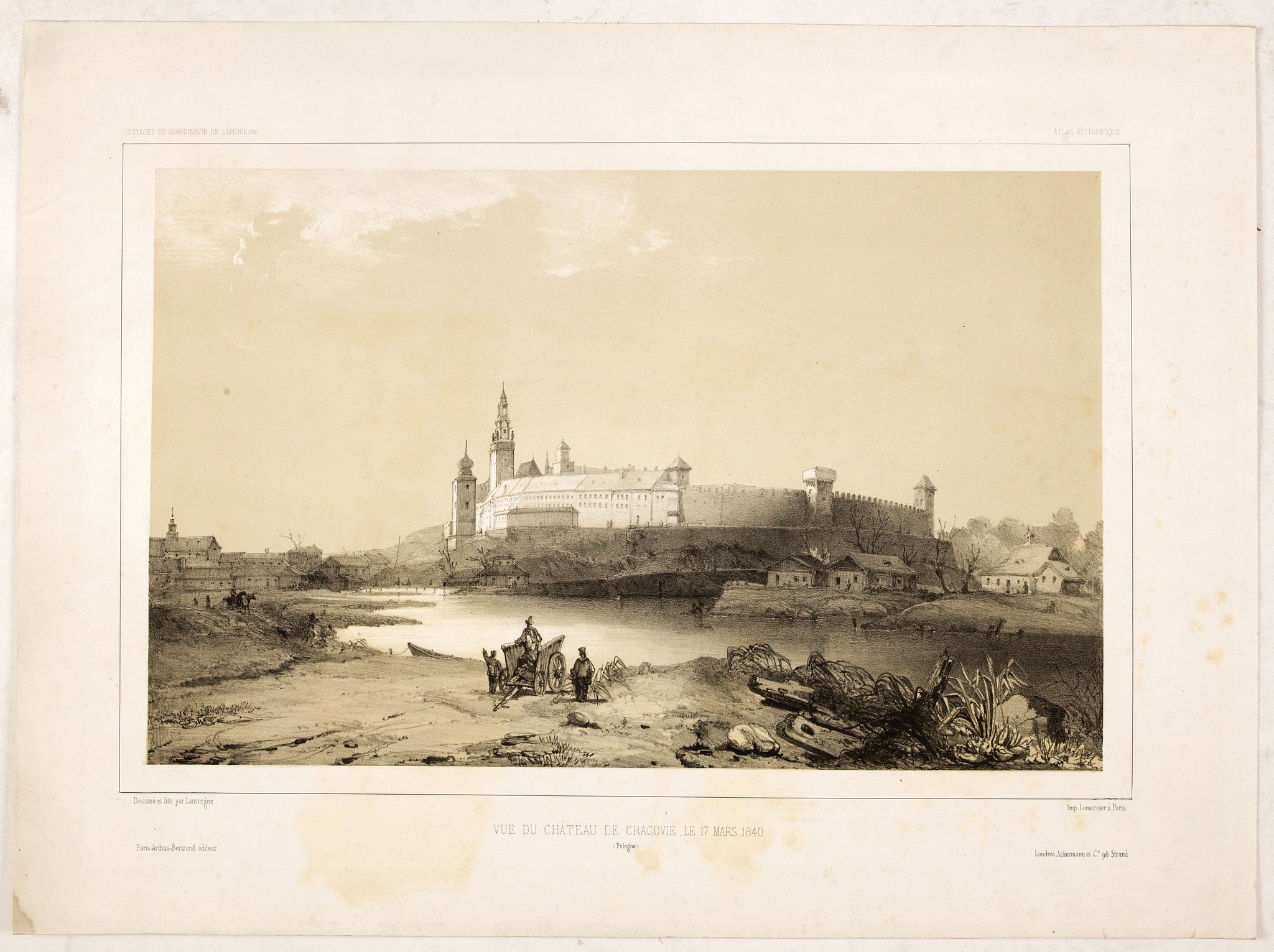 BERTRAND, A. / BELANGER, Ch., Vue du château de Cracovie, le 17 mars 1840. (Wawel Castle), antique map, old maps