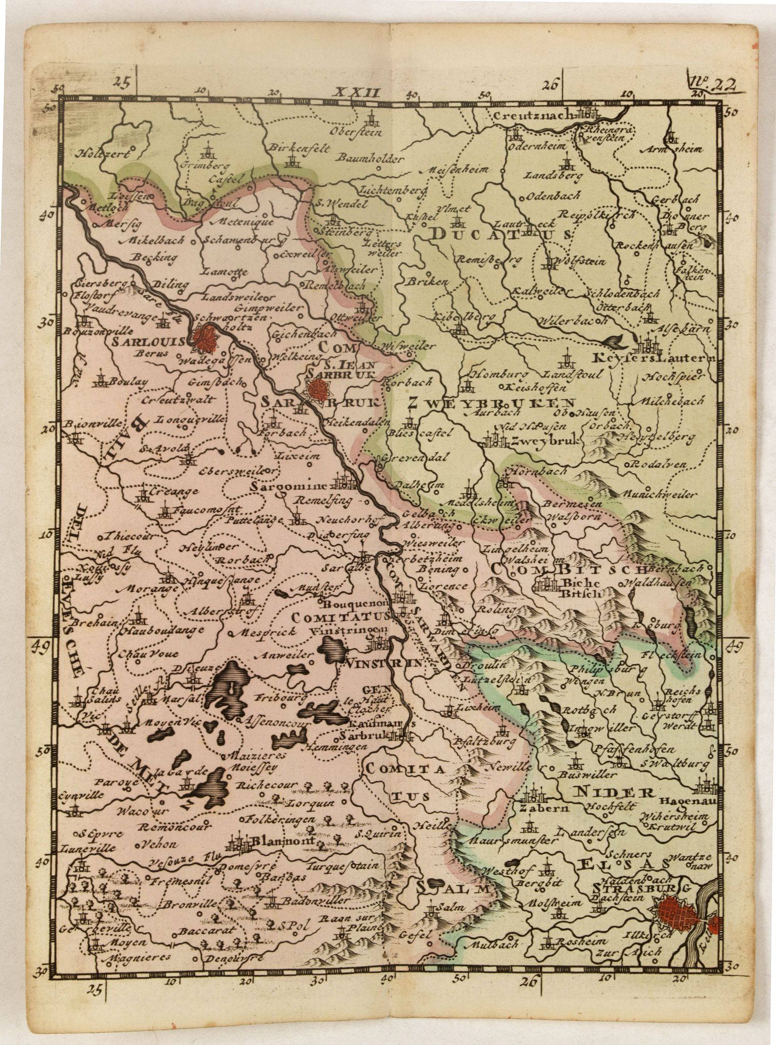 SCHENK, P., (Sarlouis, Saarbrucke, Strassburg, etc.), antique map, old maps