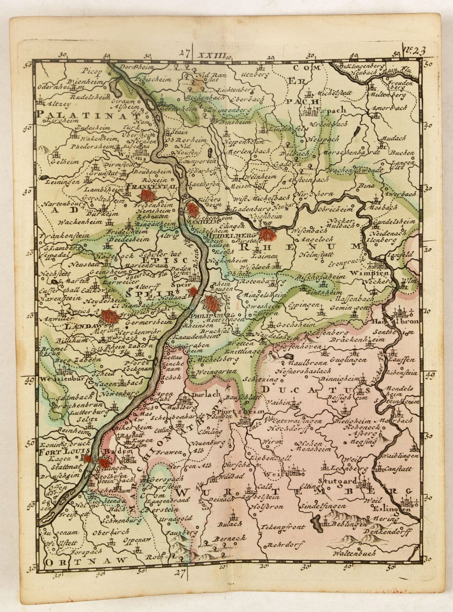 SCHENK, P., (Heidelberg, Manheim, Wurtemberg, etc.), antique map, old maps