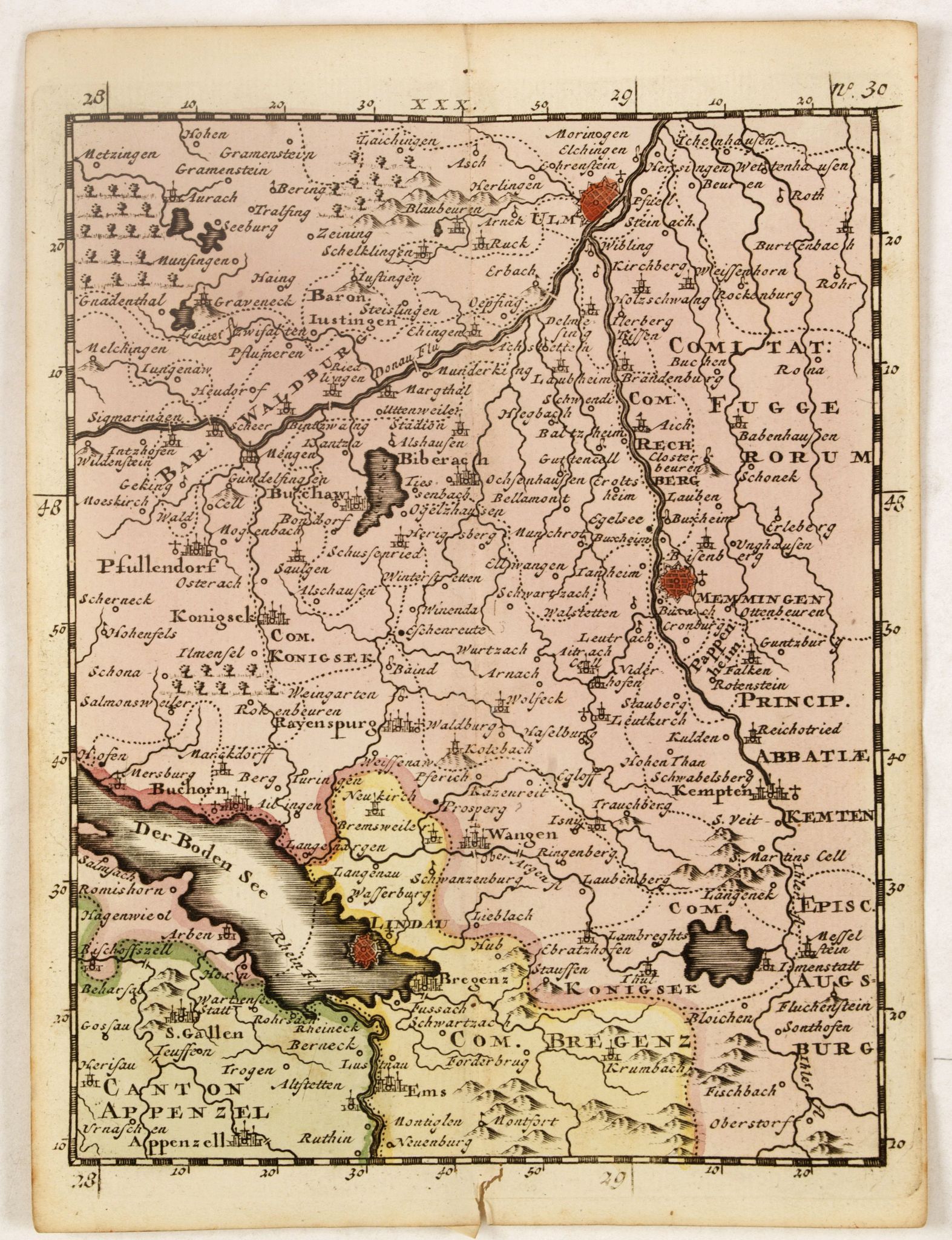 SCHENK, P., (Ulm, Memmingen, Lindau, etc.), antique map, old maps