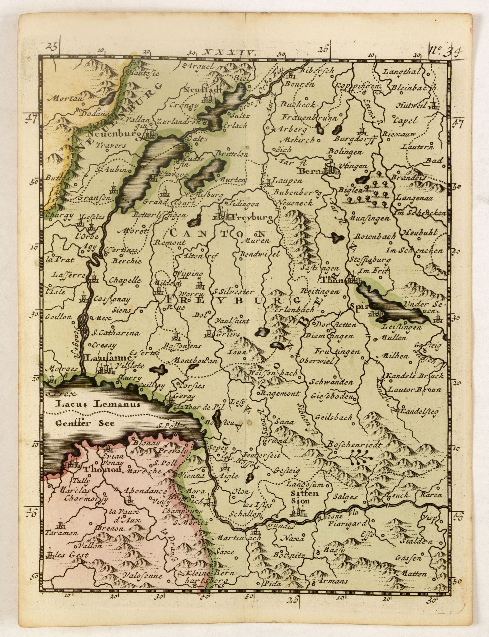 SCHENK, P., (Neuenburg, Bern, Sitten Sion, etc.), antique map, old maps