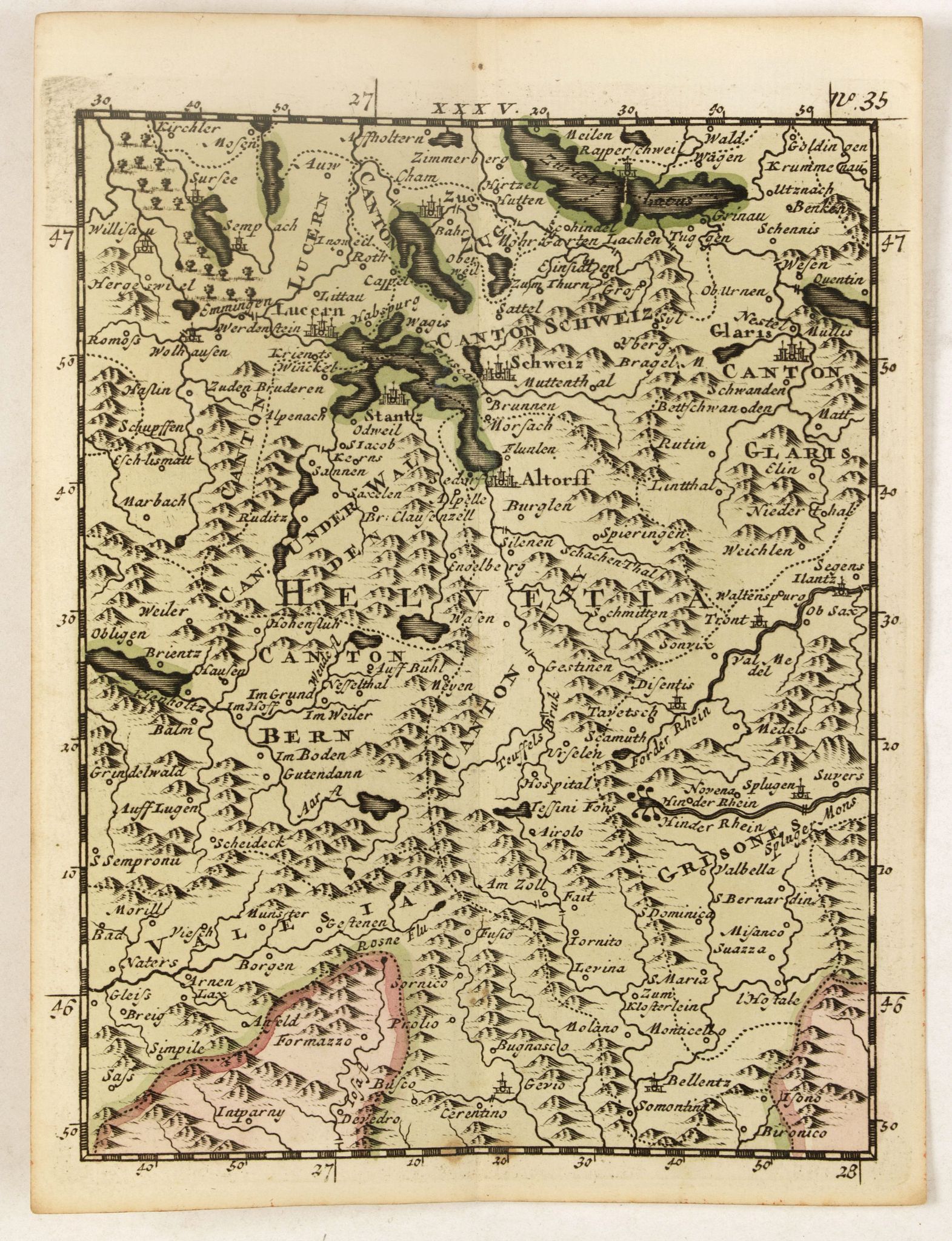 SCHENK, P., (Canton Schweiz, Canton Bern, Canton Grisonne, etc.), antique map, old maps