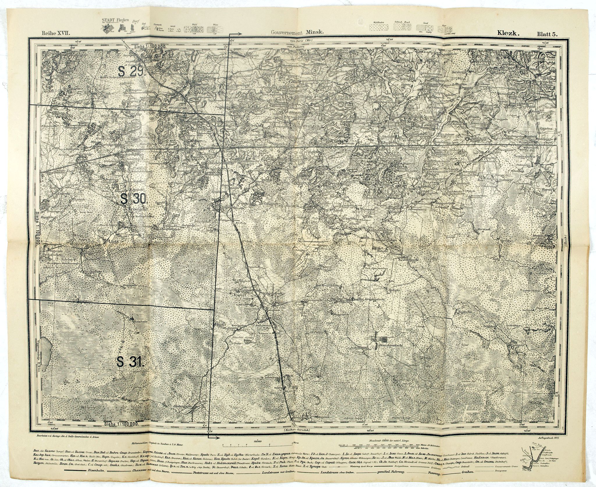 Kartogr. Abt. des Stellvertretenden Generalstabes , Government Minsk. Klezk Blatt 5. - Russland 1:126,000 V. XVII.5., antique map, old maps