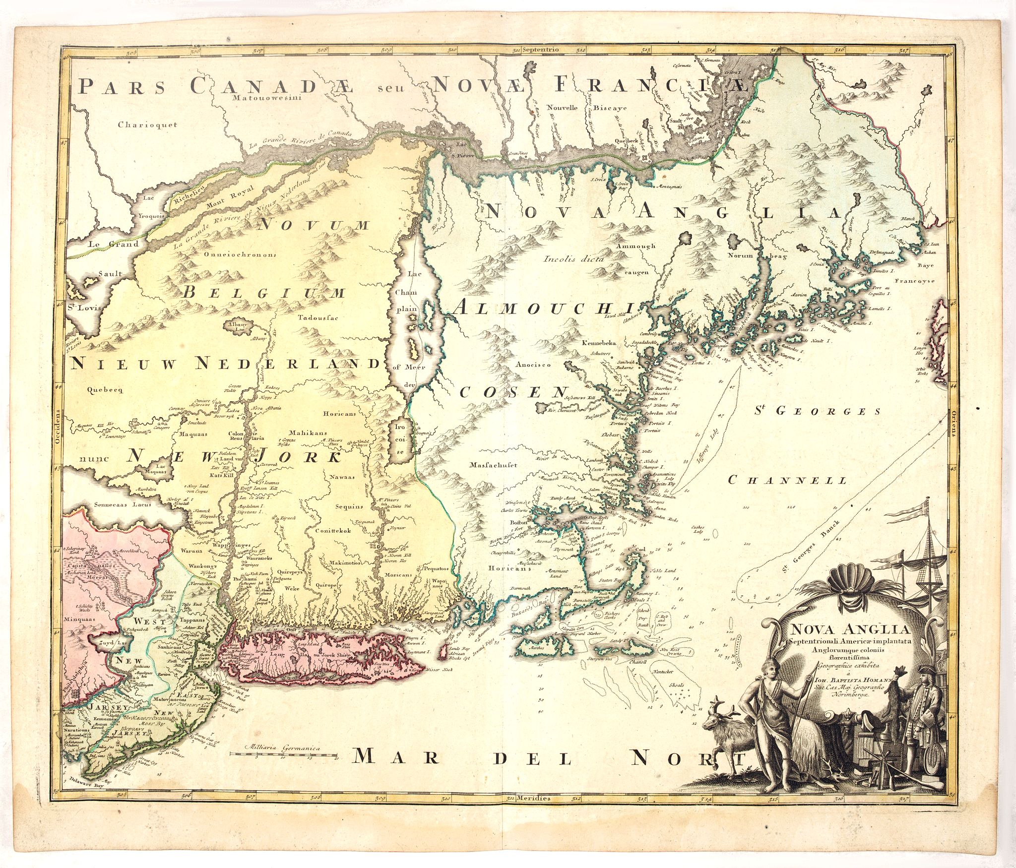 HOMANN, J.B., Nova Anglia Septentrionali Americae implantata .., antique map, old maps