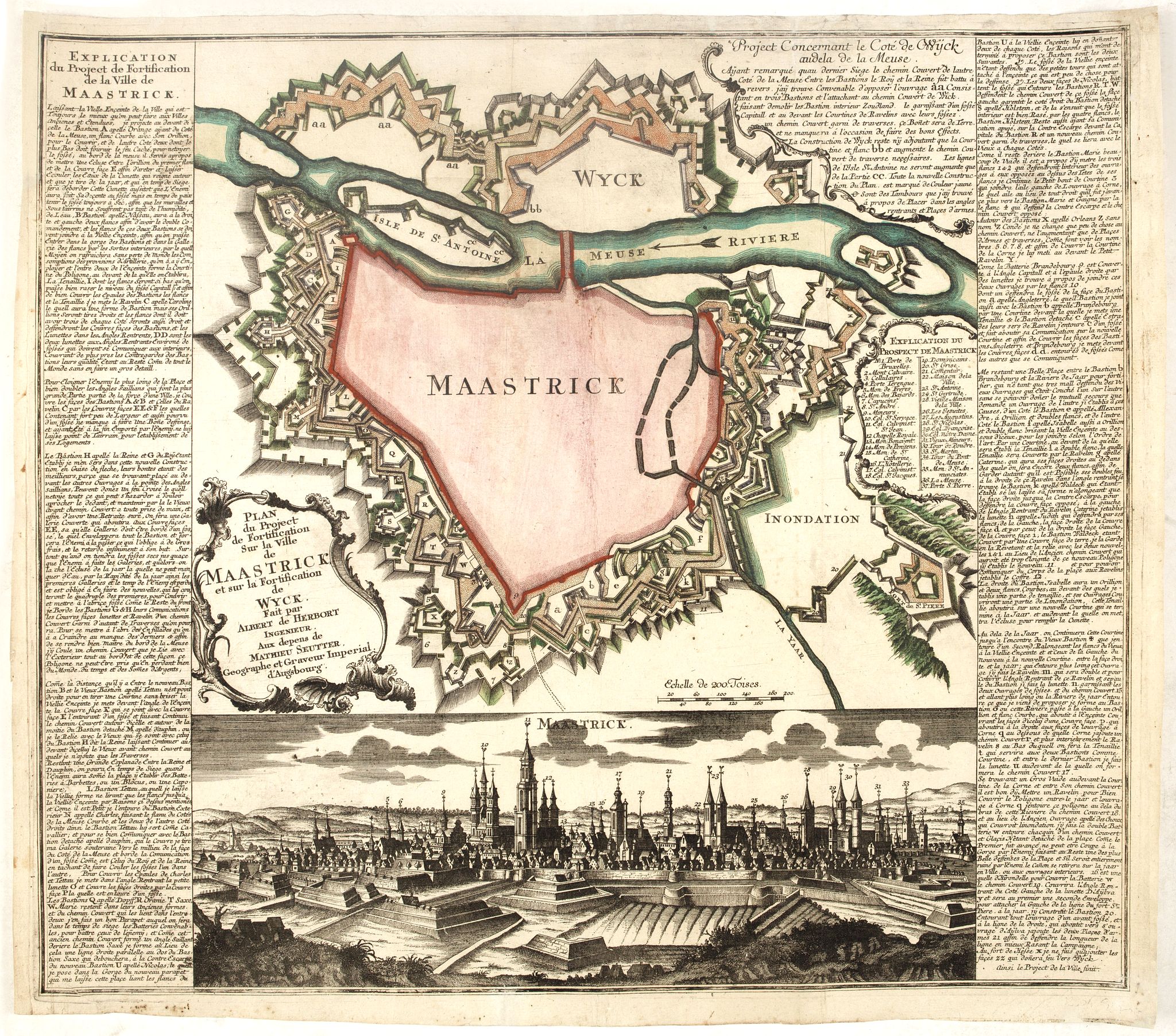 SEUTTER, M., Plan du Project de Fortification Sur la Ville de Maastrick et sur la Fortification de Wyck., antique map, old maps