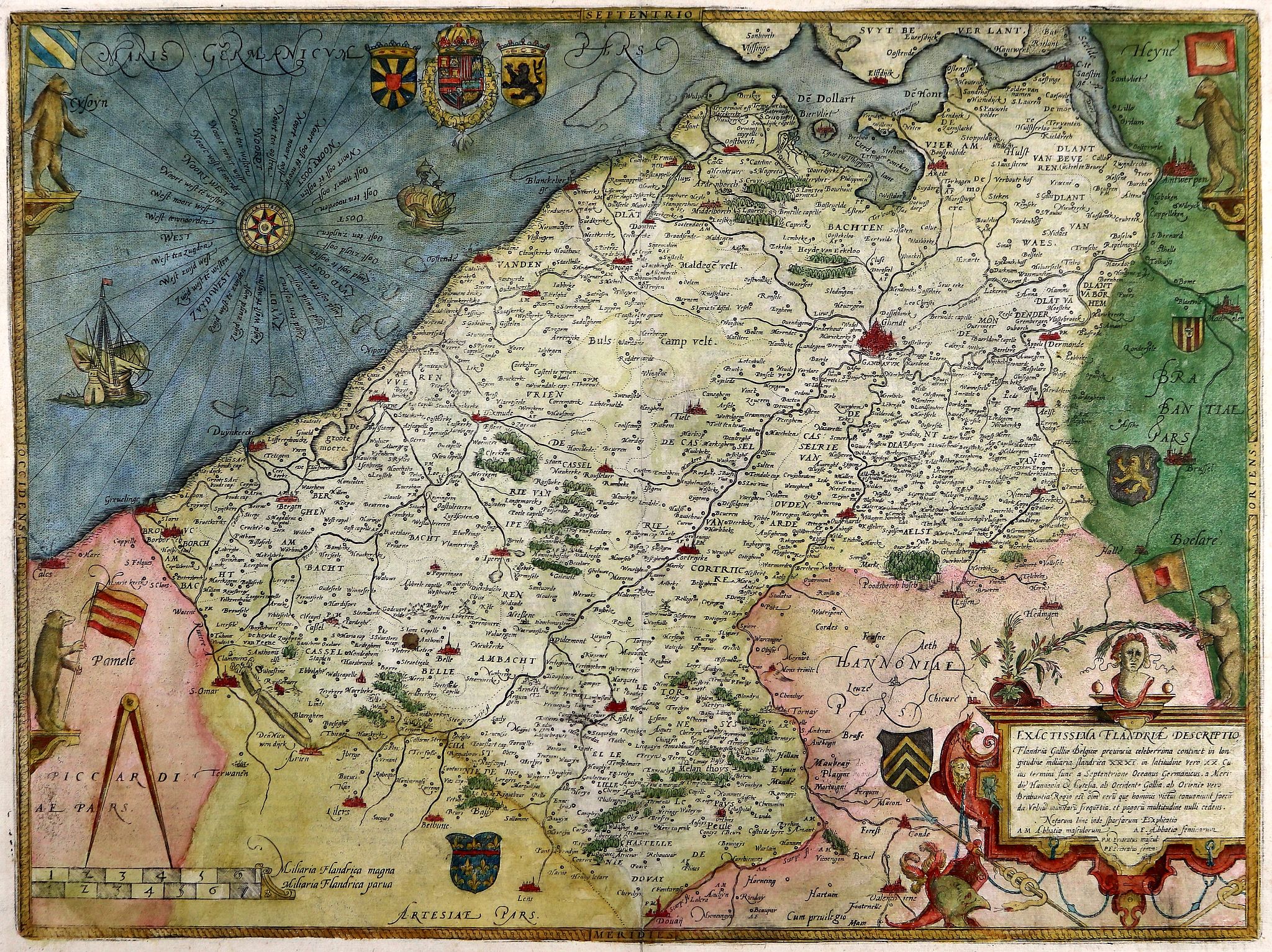 DE JODE, G., Exactissima Flandriae Descriptio., antique map, old maps