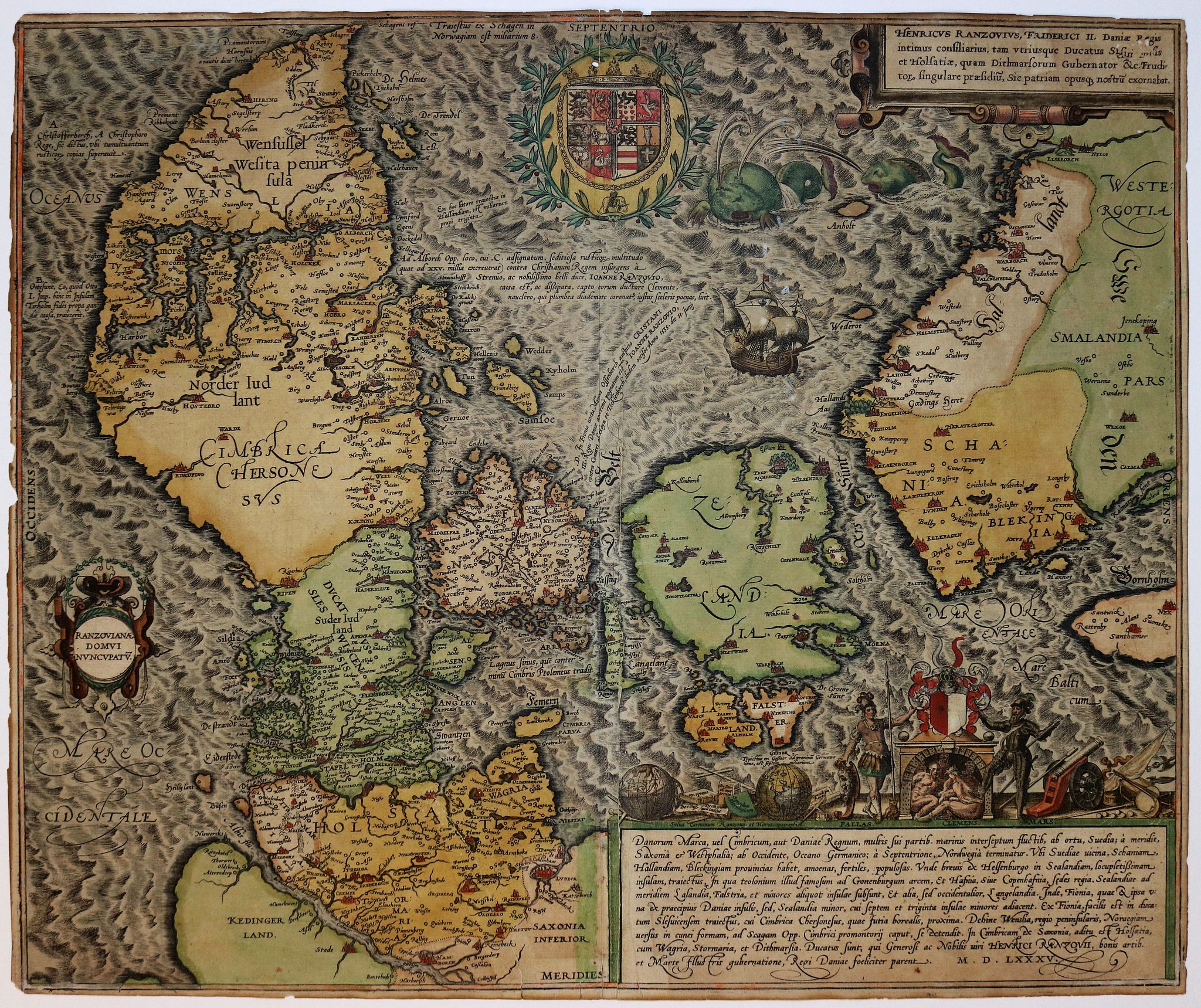 BRAUN, G. / HOGENBERG, F., Danorum Marca, uel Cimbricum. aut Daniae Regnum.., antique map, old maps