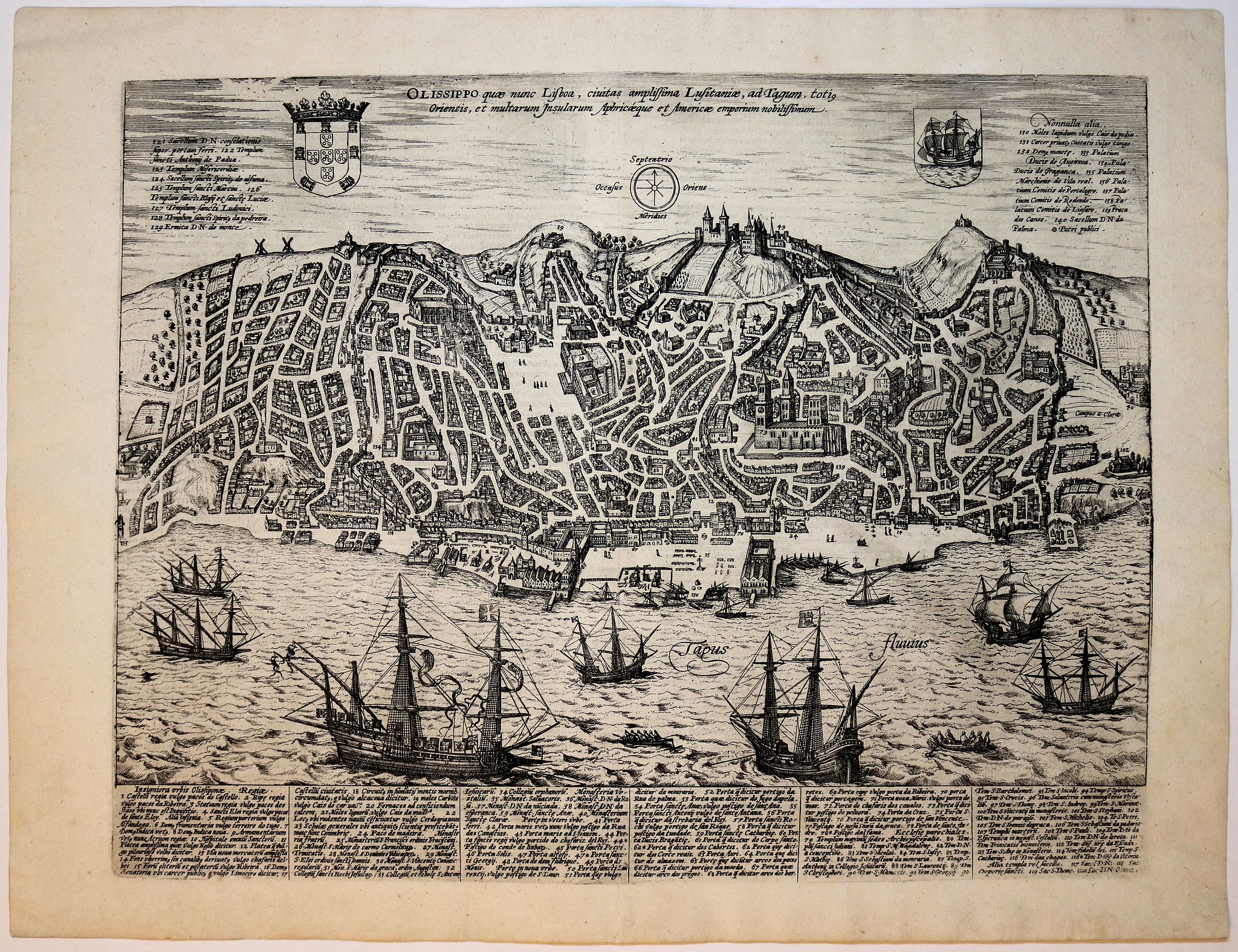 BRAUN,G. / HOGENBERG, F., Olissippo quae nunc Lisboa, Civitas Amplissima Lusitaniae, ad Tagum (Lisbon), antique map, old maps