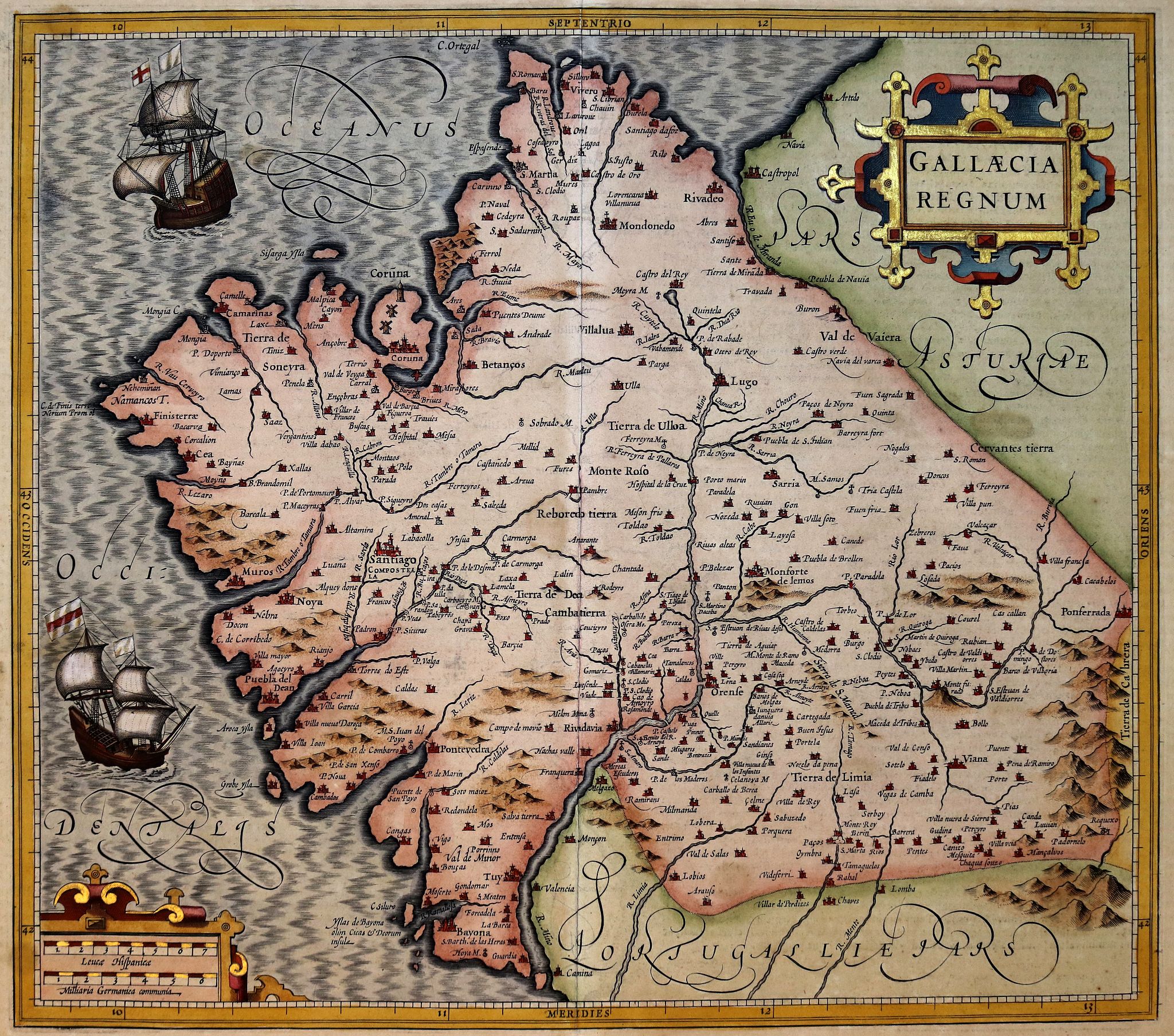 HONDIUS, J., Gallaecia Regnum., antique map, old maps