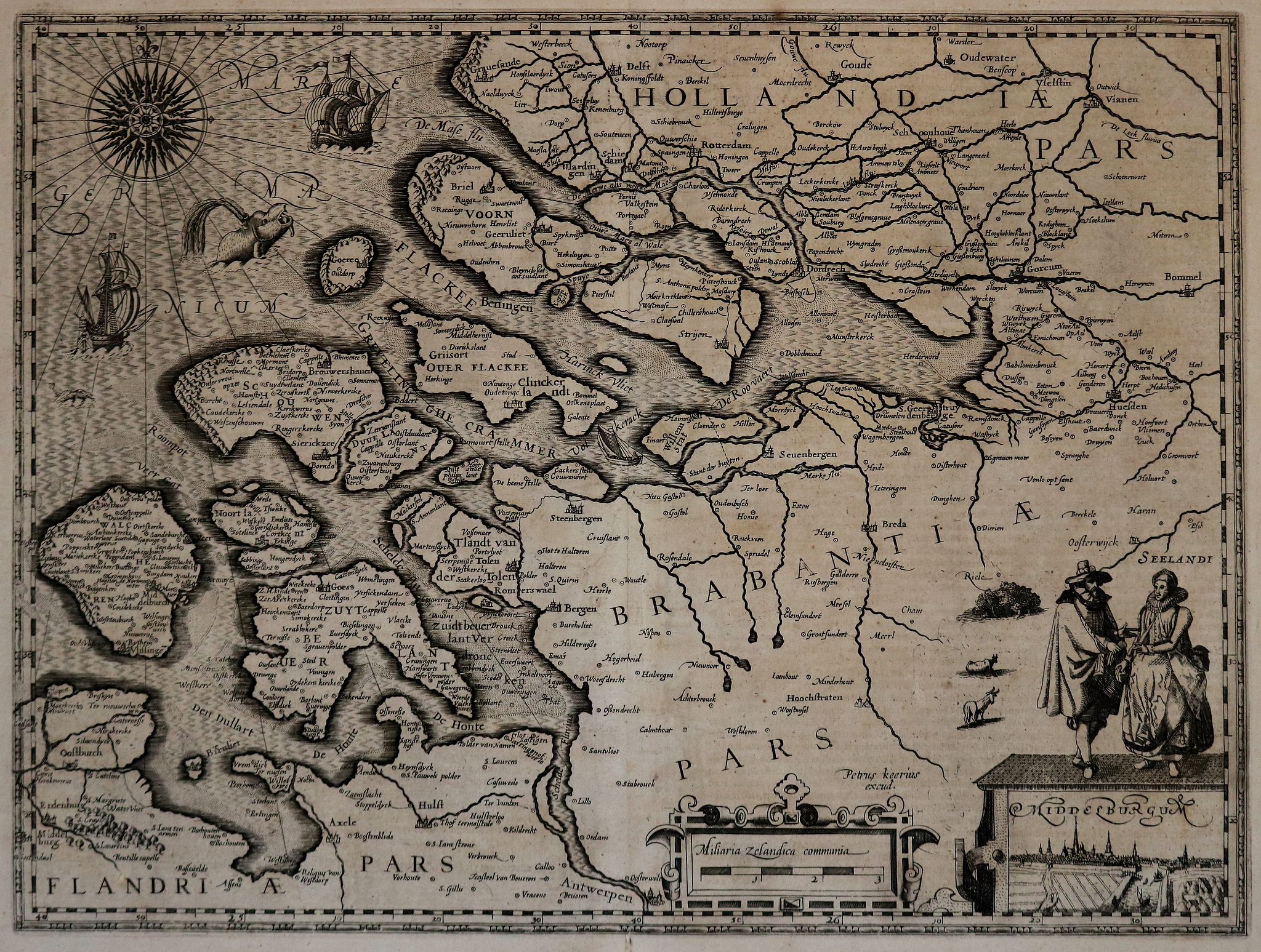 KAERIUS, P., Zelandiae Comitatus. (ZEELAND), antique map, old maps