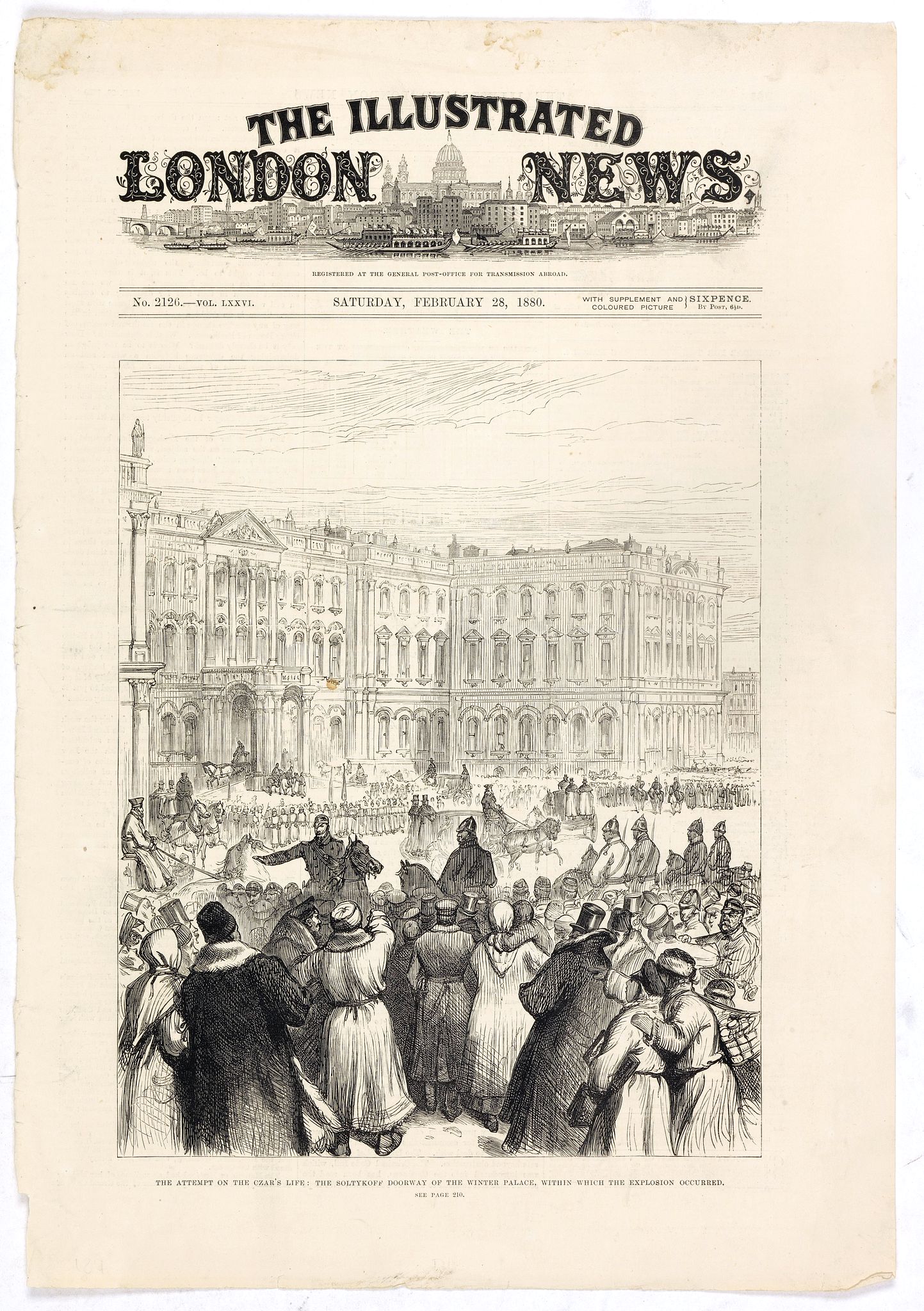 ILLUSTRATED LONDON NEWS., The attempt on the Czar's life: the Soltykoff dorway of the Winter Palace . . ., antique map, old maps