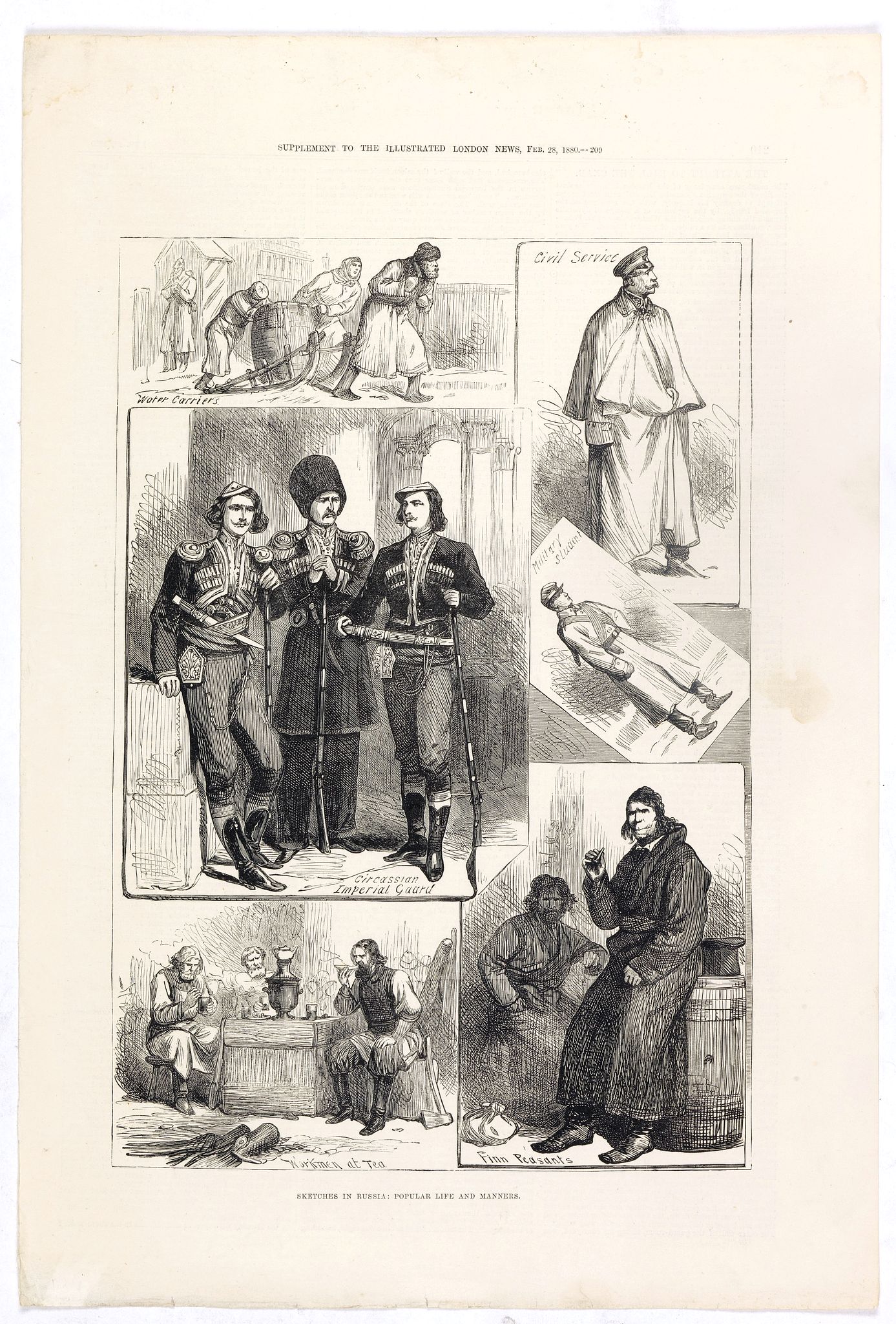 ILLUSTRATED LONDON NEWS., Sketches in Russia: Popular life and manners., antique map, old maps