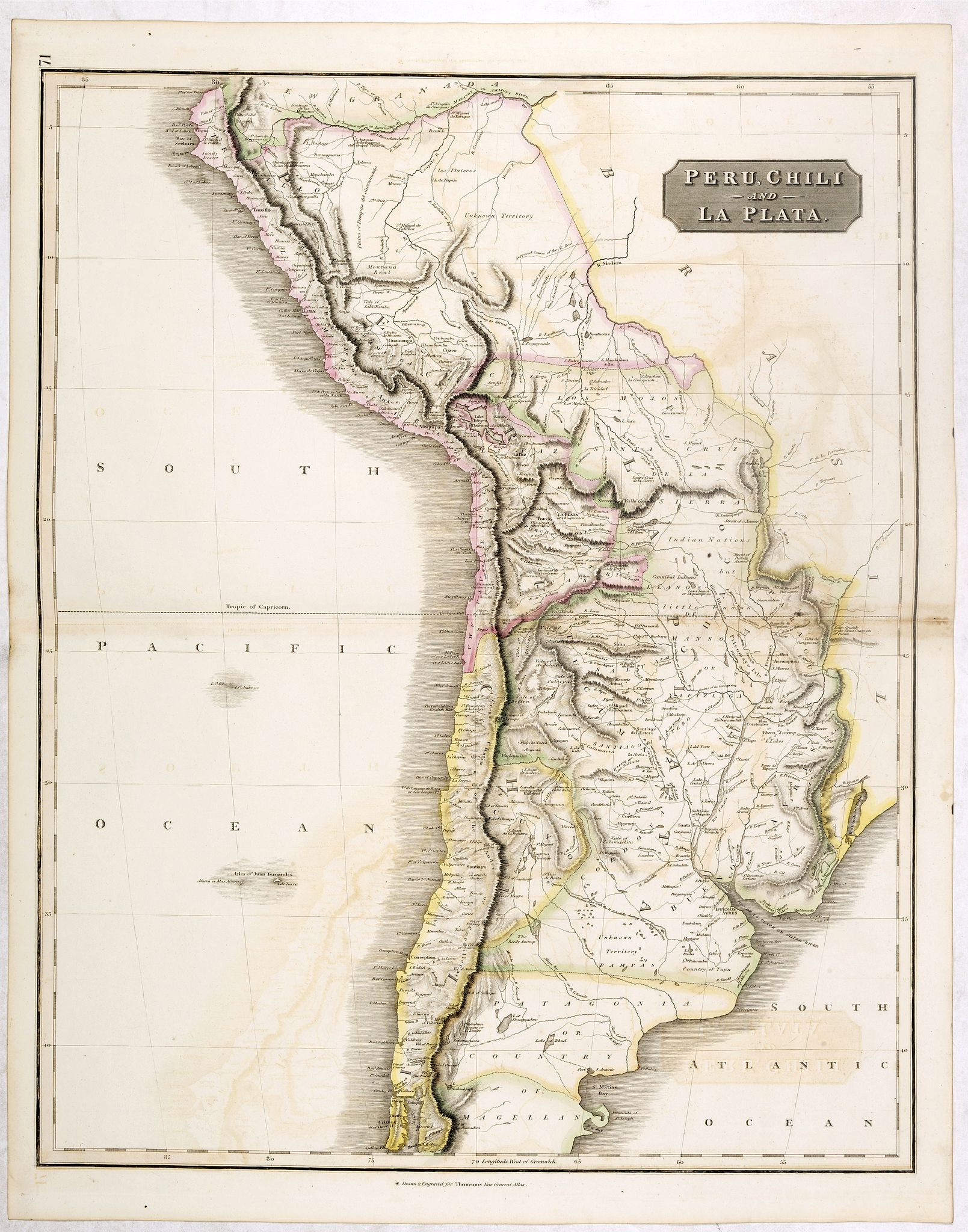 THOMSON, J., Peru, Chili and La Plata., antique map, old maps