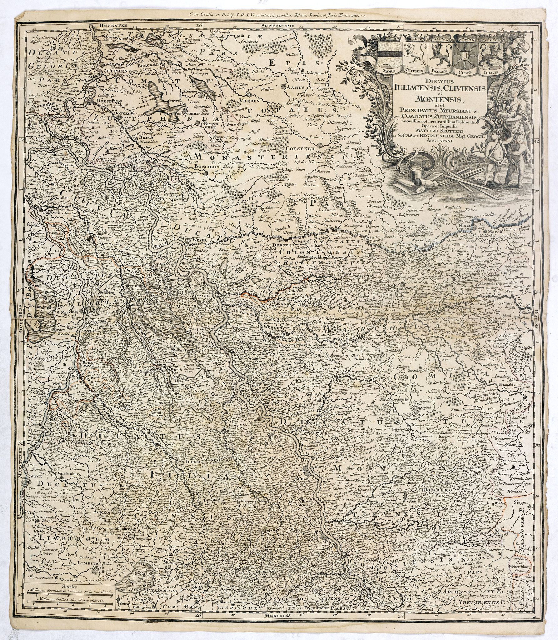 SEUTTER, M., Nova et Accurata Ducatus Cliviae et Comitatus Marchiae., antique map, old maps