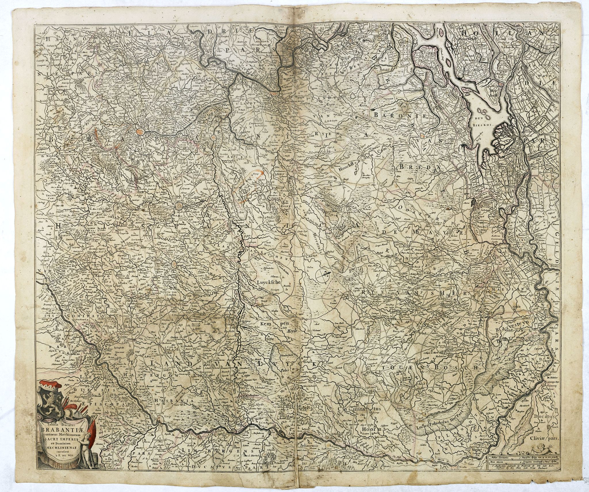 DE WIT, F, Tabula Ducatus Brabantiae continens Marchionatum Sacri Imperii et Dominium Mechliniense emendate à F. de Wit 1666, antique map, old maps