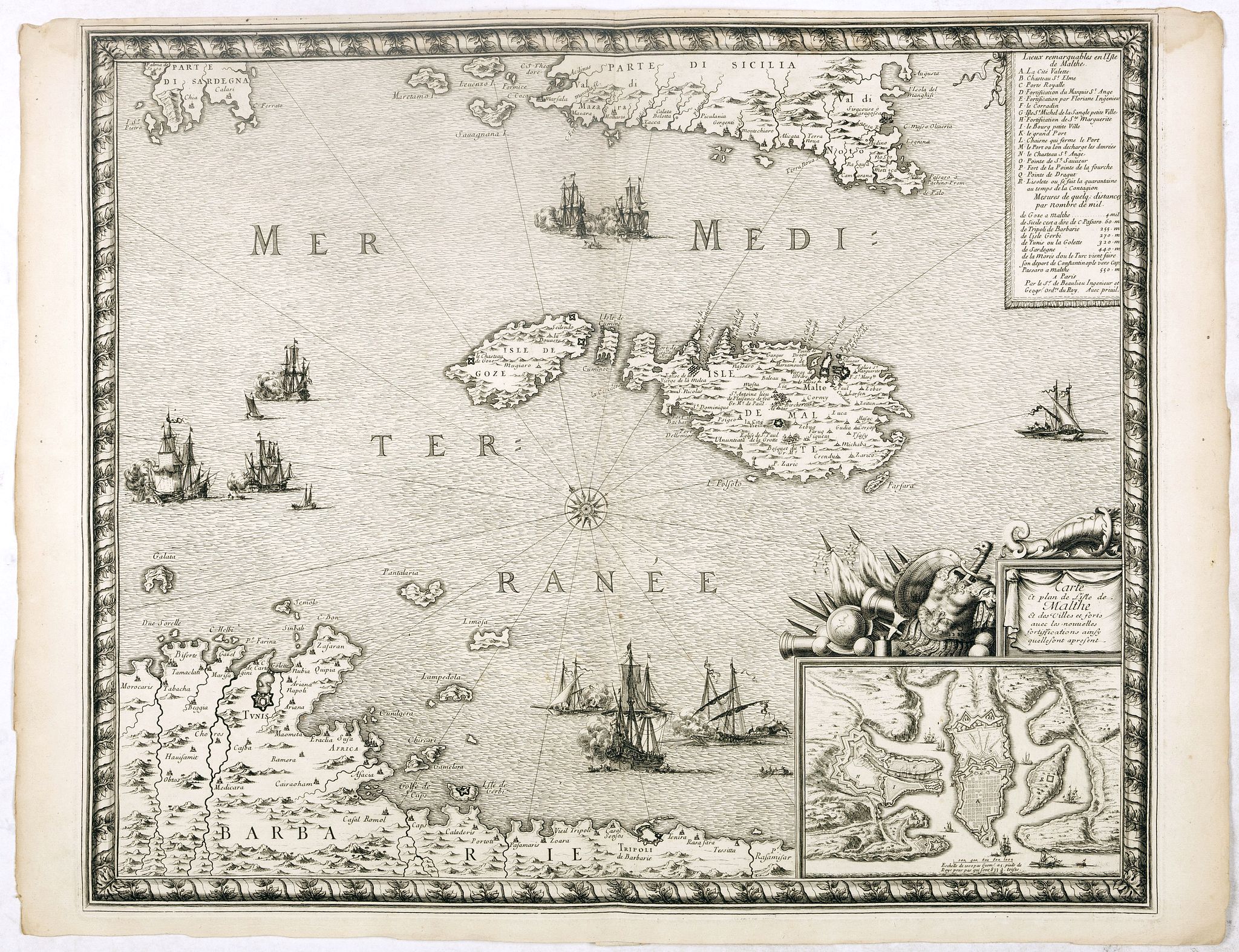 PONTAULT DE BEAULIEU, S., Carte Et Plan de L'Isle de Malthe Et des Villes et forts avec le nouvelles fortifcation ainsy quellesont apresent., antique map, old maps