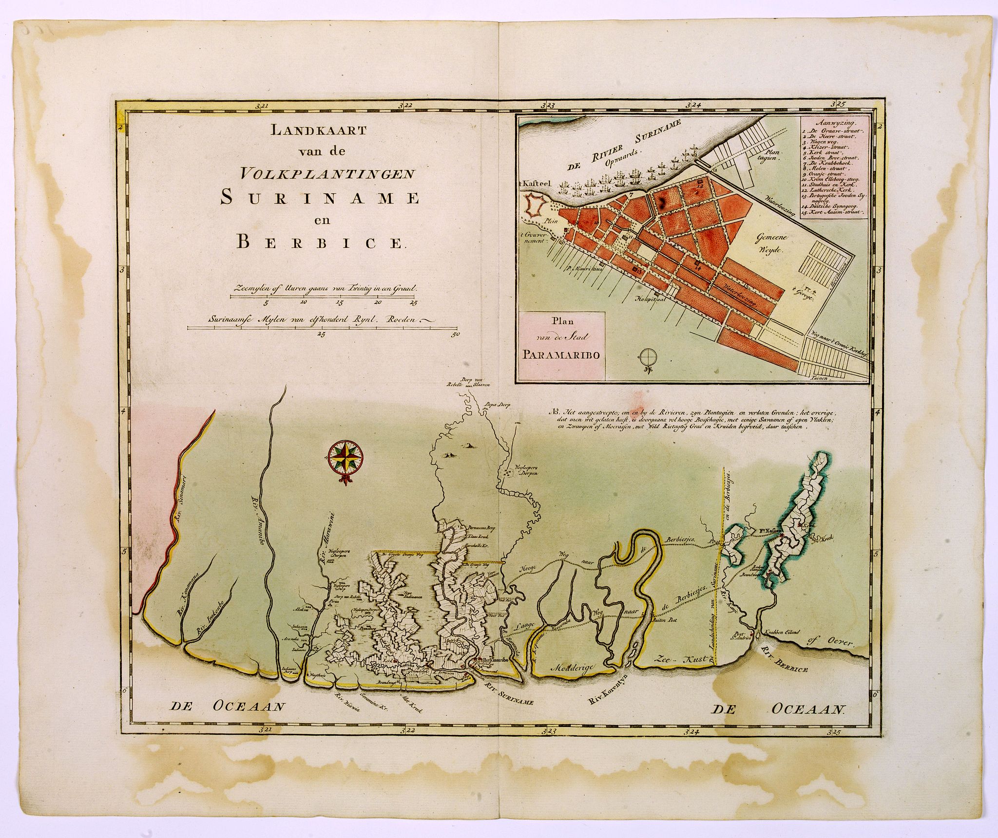 TIRION, I., Landkaart van de volksplantingen Suriname en Berbice., antique map, old maps