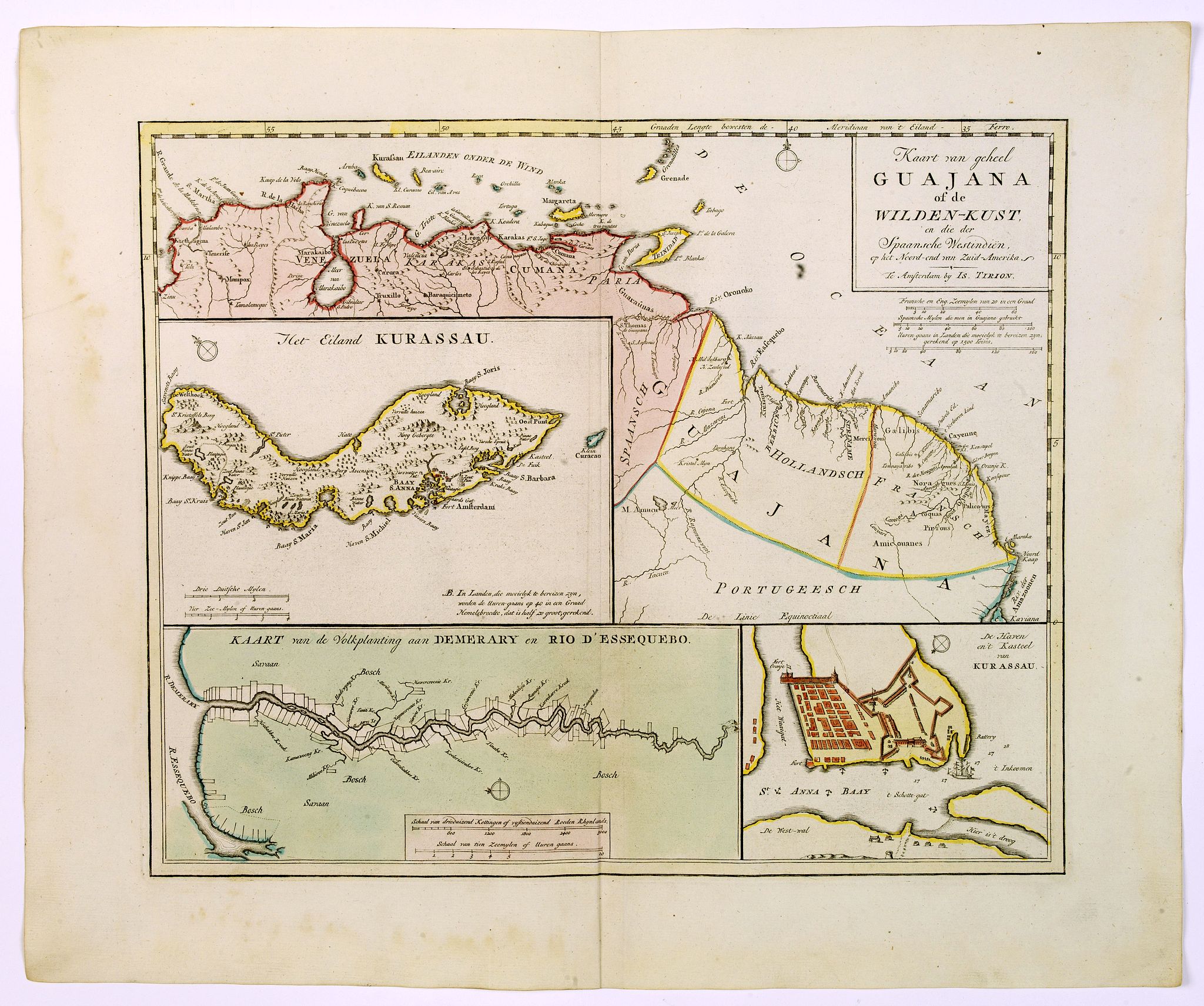 TIRION, I., Kaart…Guajana of de Wilden Kust…Westindien…, antique map, old maps
