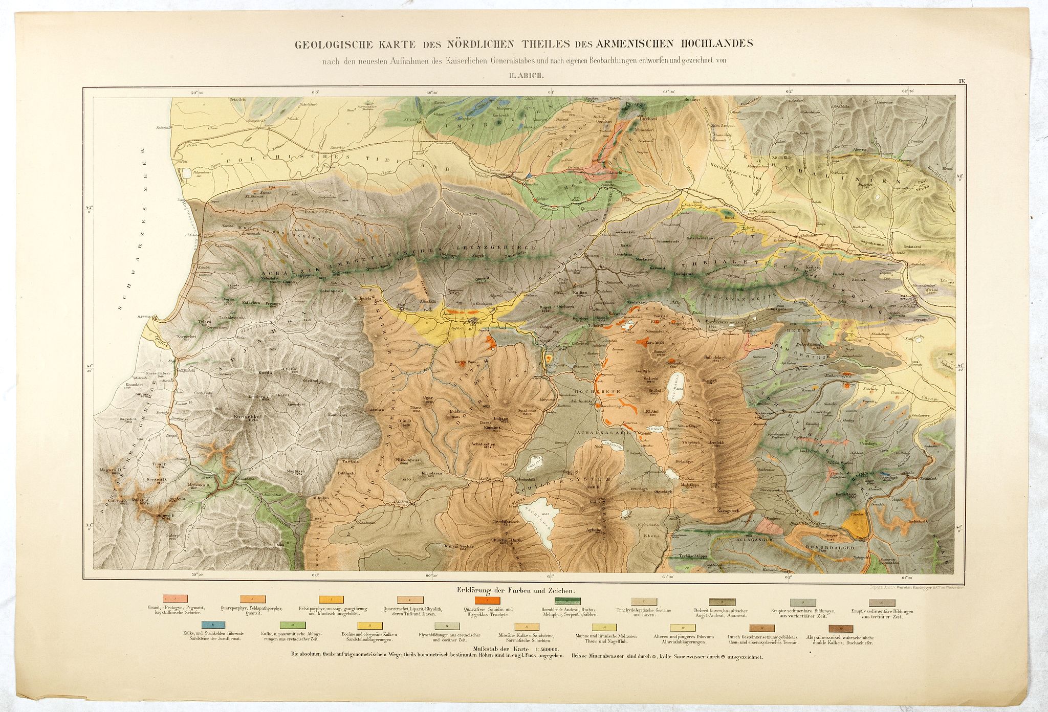 ABICH, H., Geologische Karte des Nördlinchen Theiles des Armenischen Hochlandes . . ., antique map, old maps