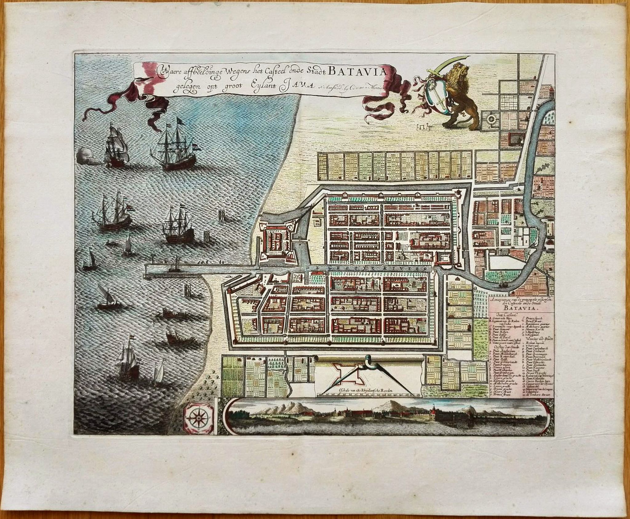 COVENS, J. / MORTIER, C., Waere Affbeeldinge Wegens het Casteel ende Stadt BATAVIA Gelegen opt Groot Eylant Java., antique map, old maps