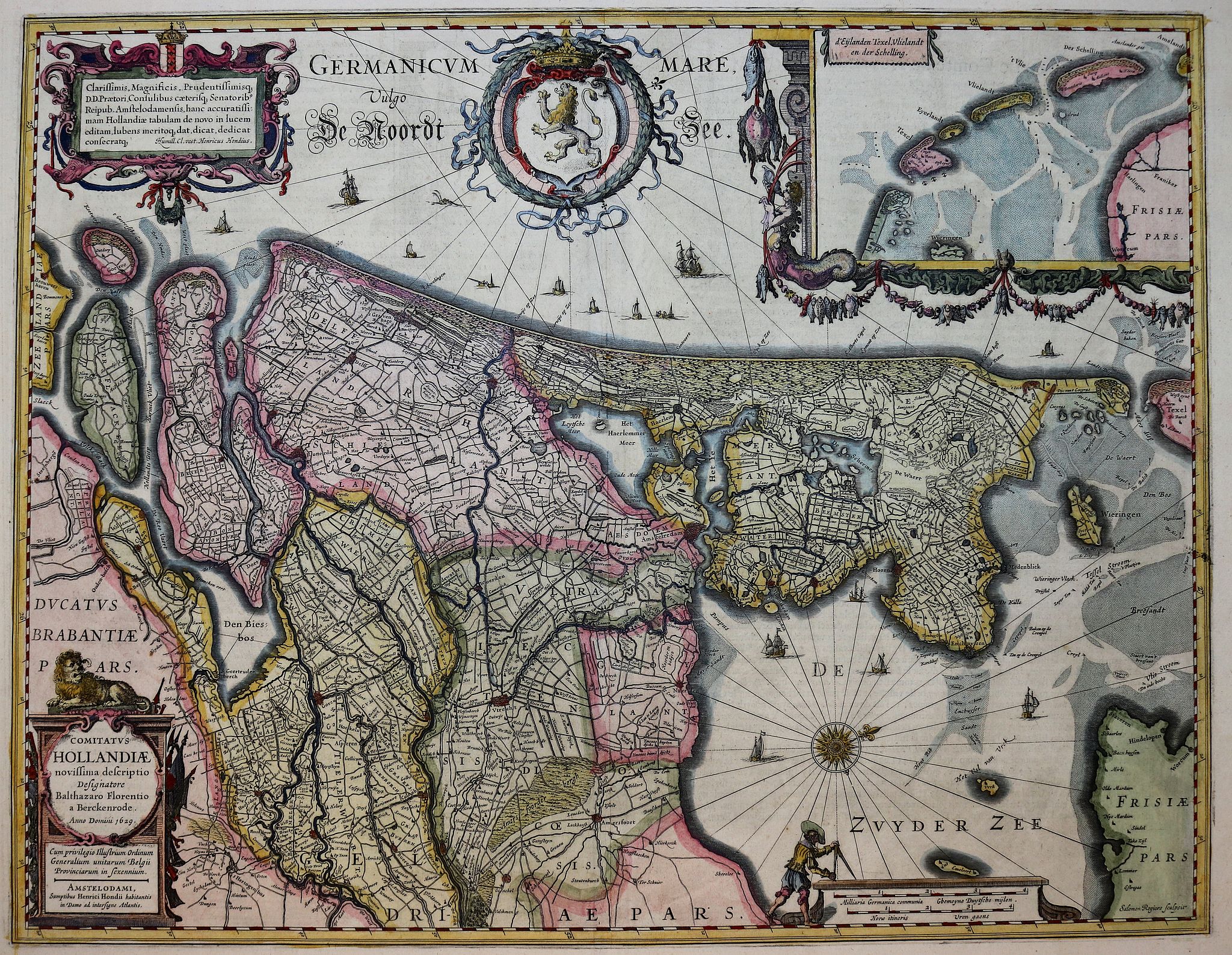 HONDIUS, H., Comitatus Hollandiae., antique map, old maps