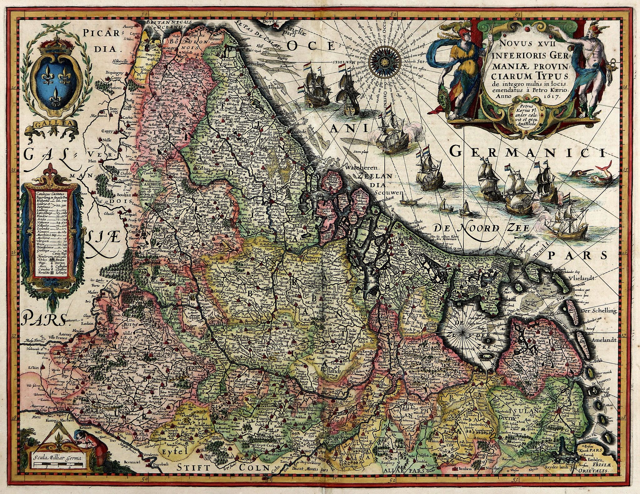 KAERIUS, P., Novus XVII Inferioris Germaniae Provinciarum Typus. . ., antique map, old maps