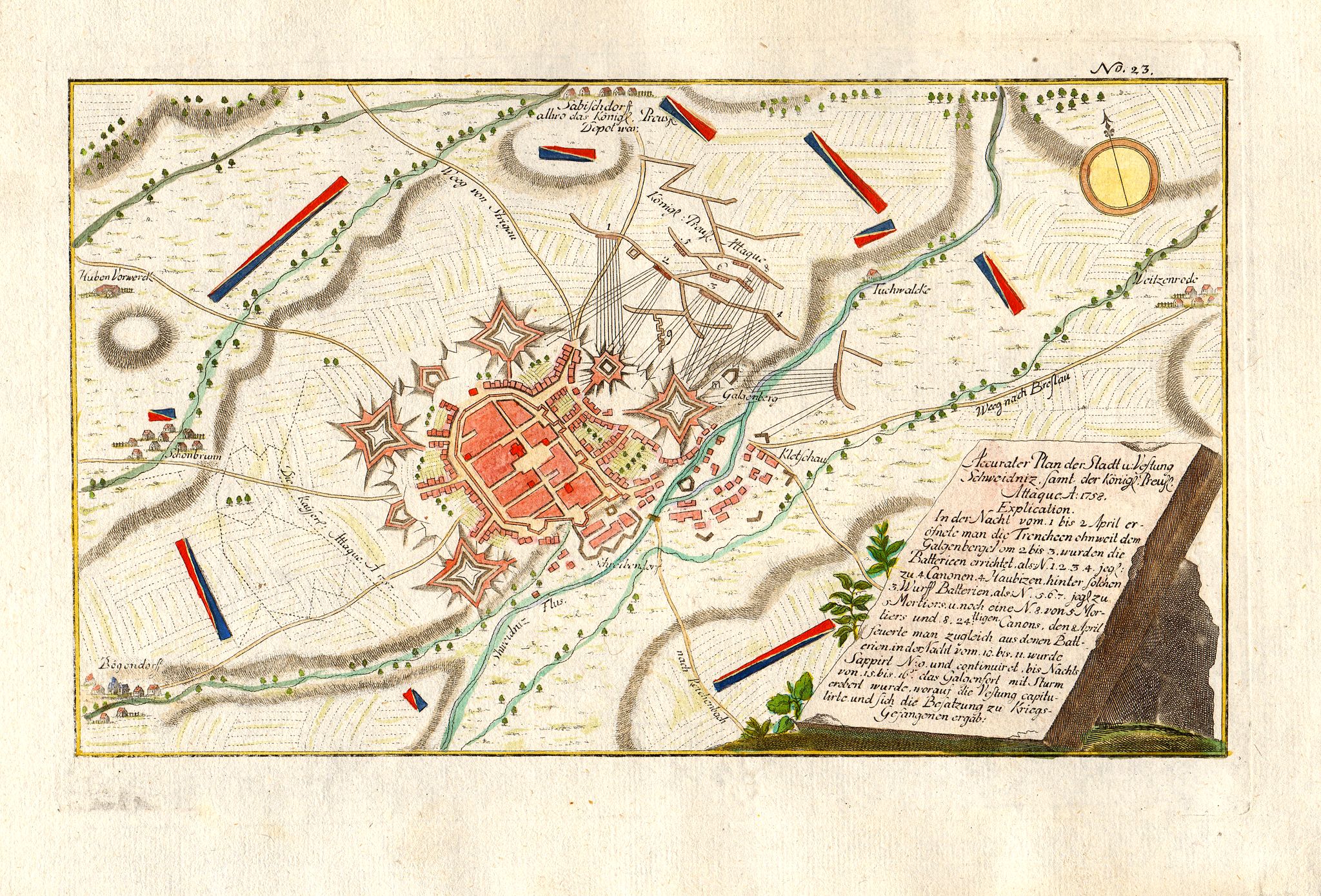 RASPE, G.N., Accurater Plan der Stadt u: Vestung Schweidnitz. samt der Köngl. Preusse Attaque A: 1758. . ., antique map, old maps