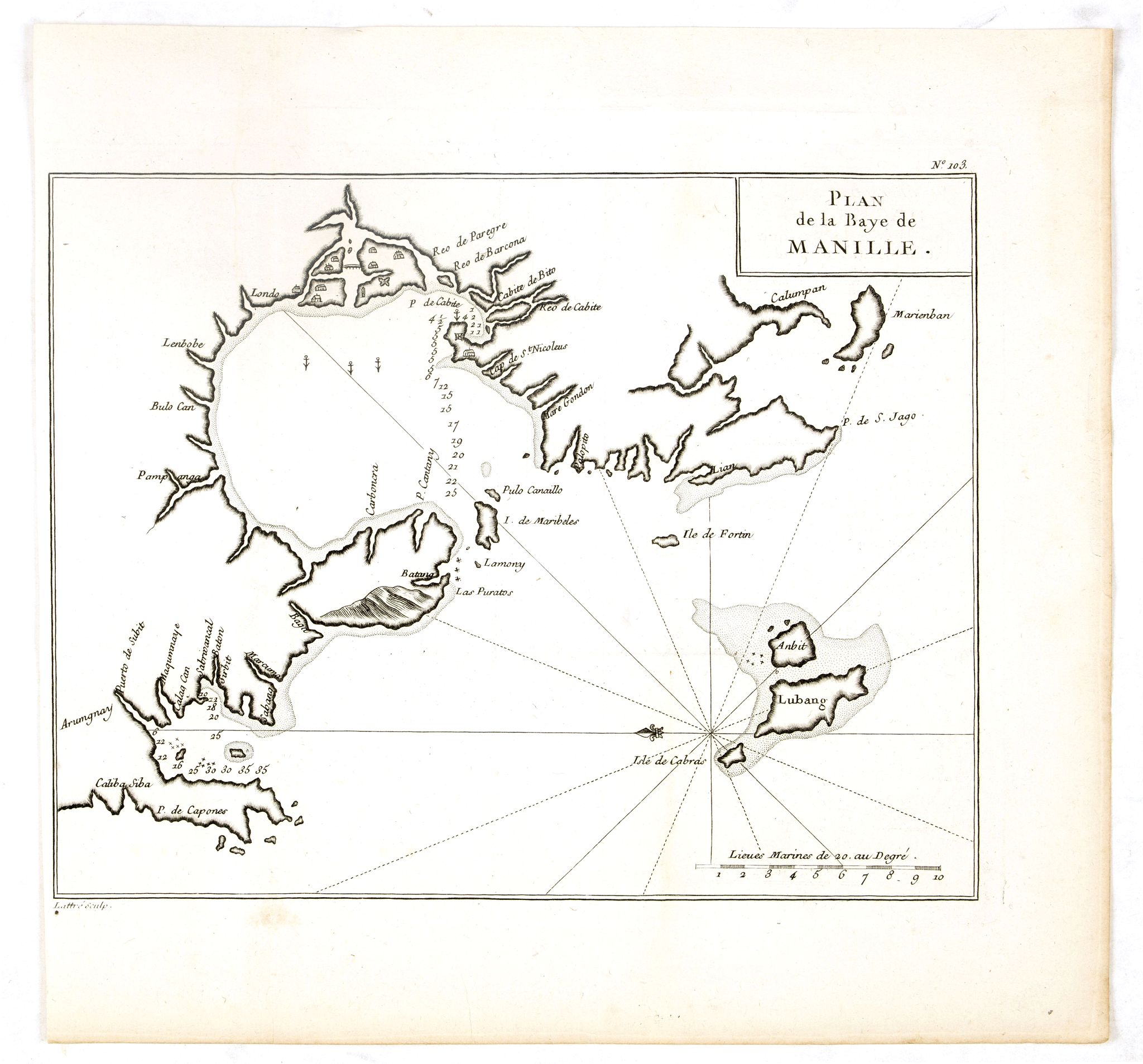LATTRE, J., Plan de la Baye de Manille., antique map, old maps