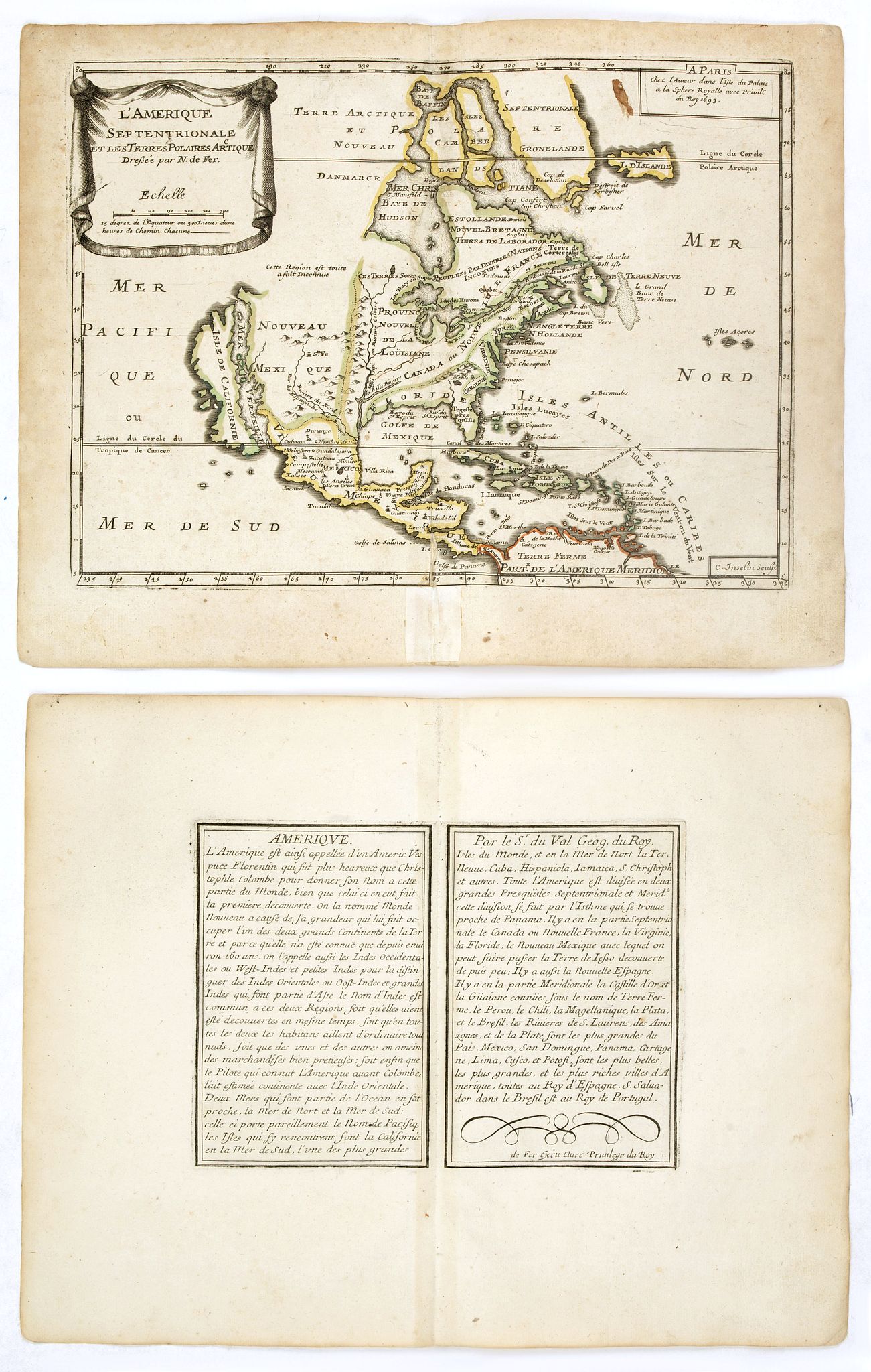 DE FER, N., L'Amérique septentrionale et les terres polaires arctique (sic) / dressée par N. de Fer., antique map, old maps