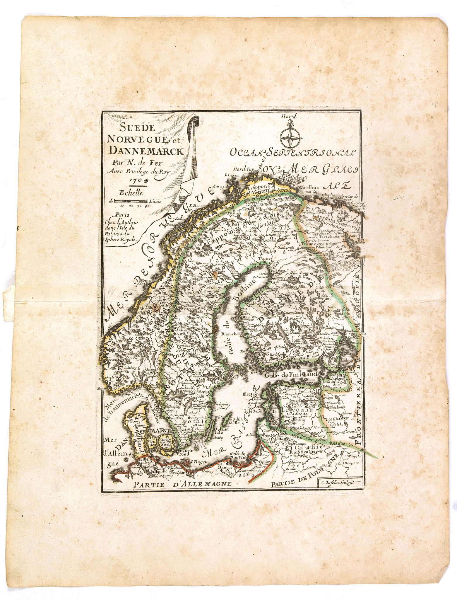 DE FER, N., Suède, Norvège et Dannemarck., antique map, old maps