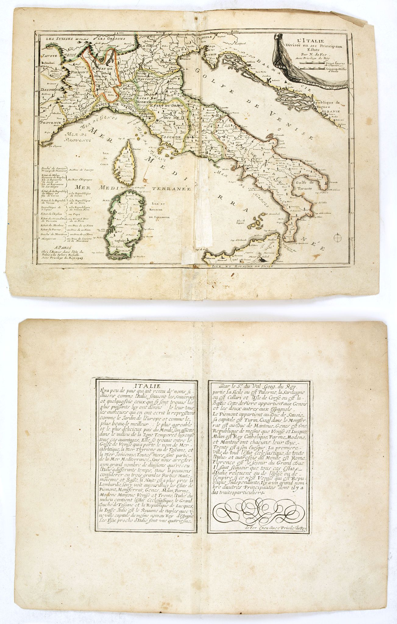 DE FER, N., L'Italie divisée en ses principaux estats., antique map, old maps
