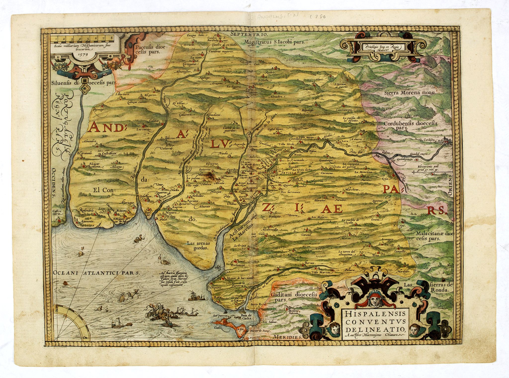 ORTELIUS, A., Hispalensis Conventus Delineatio, Auctore Hieronijmo Chiave., antique map, old maps