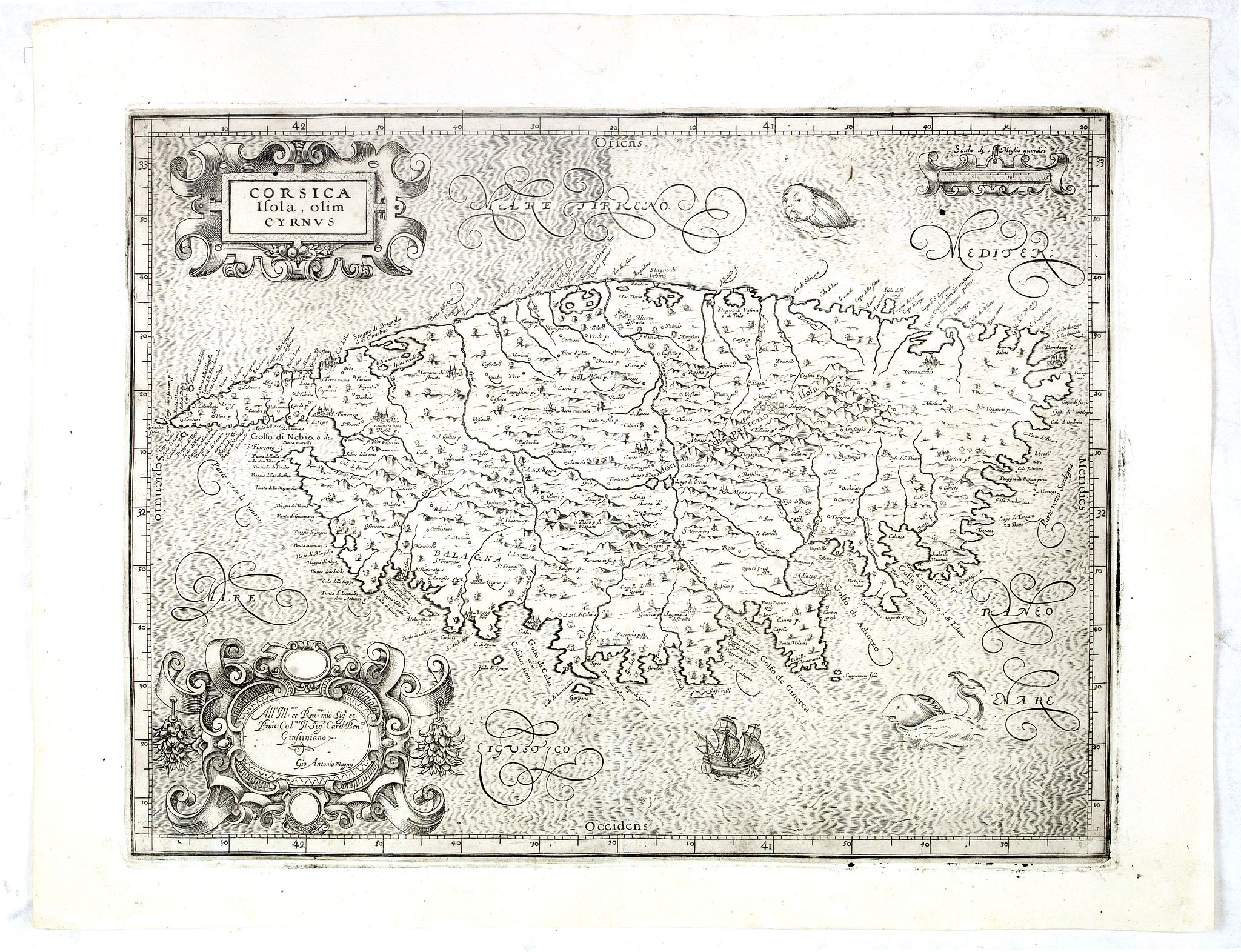 MAGINI, G.A, CORSICA Isola, olim Cyrnus. Gio Antonio Magini., antique map, old maps